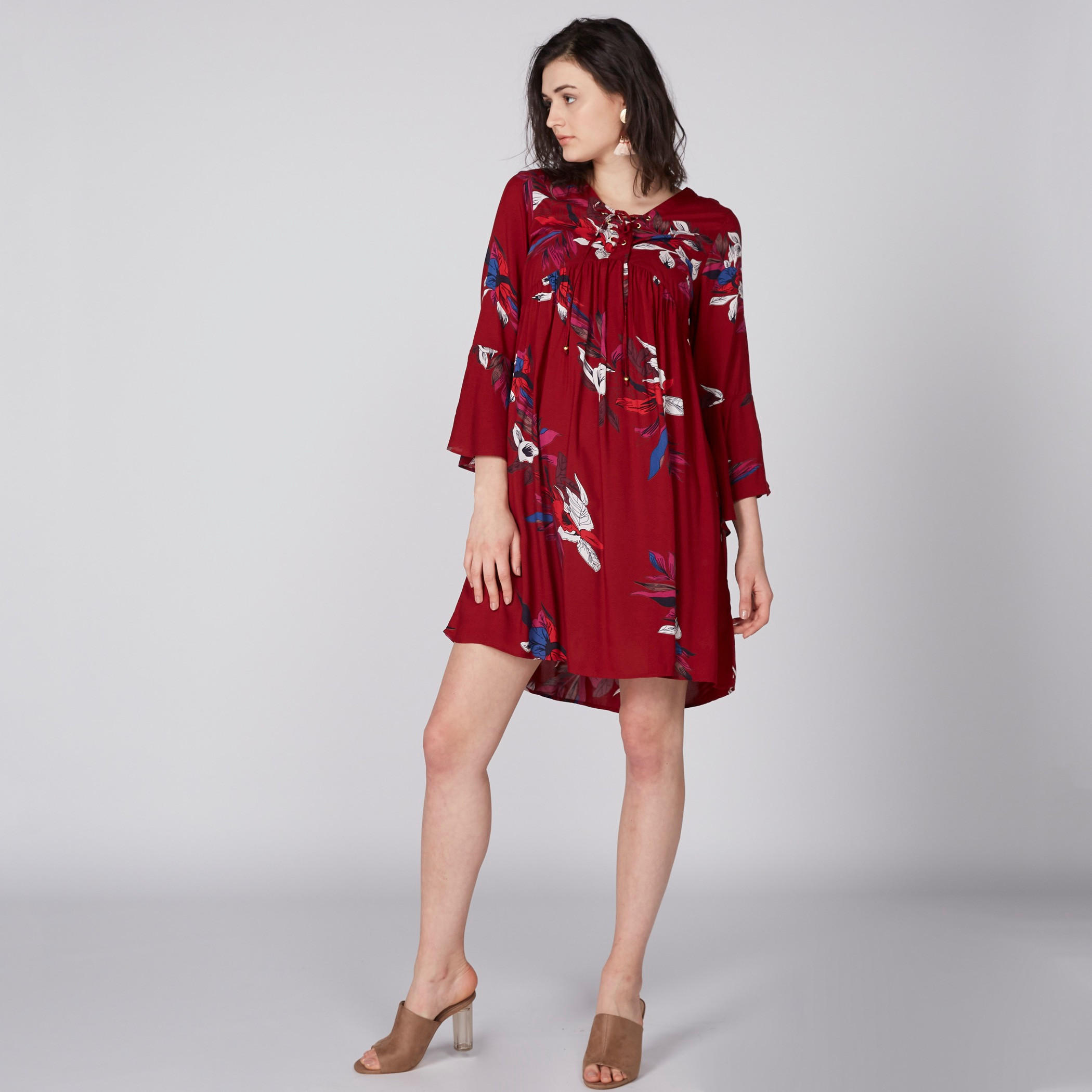 فستان قصير بأكمام 3/4 وطبعات-women-clothing-dresses-image-2