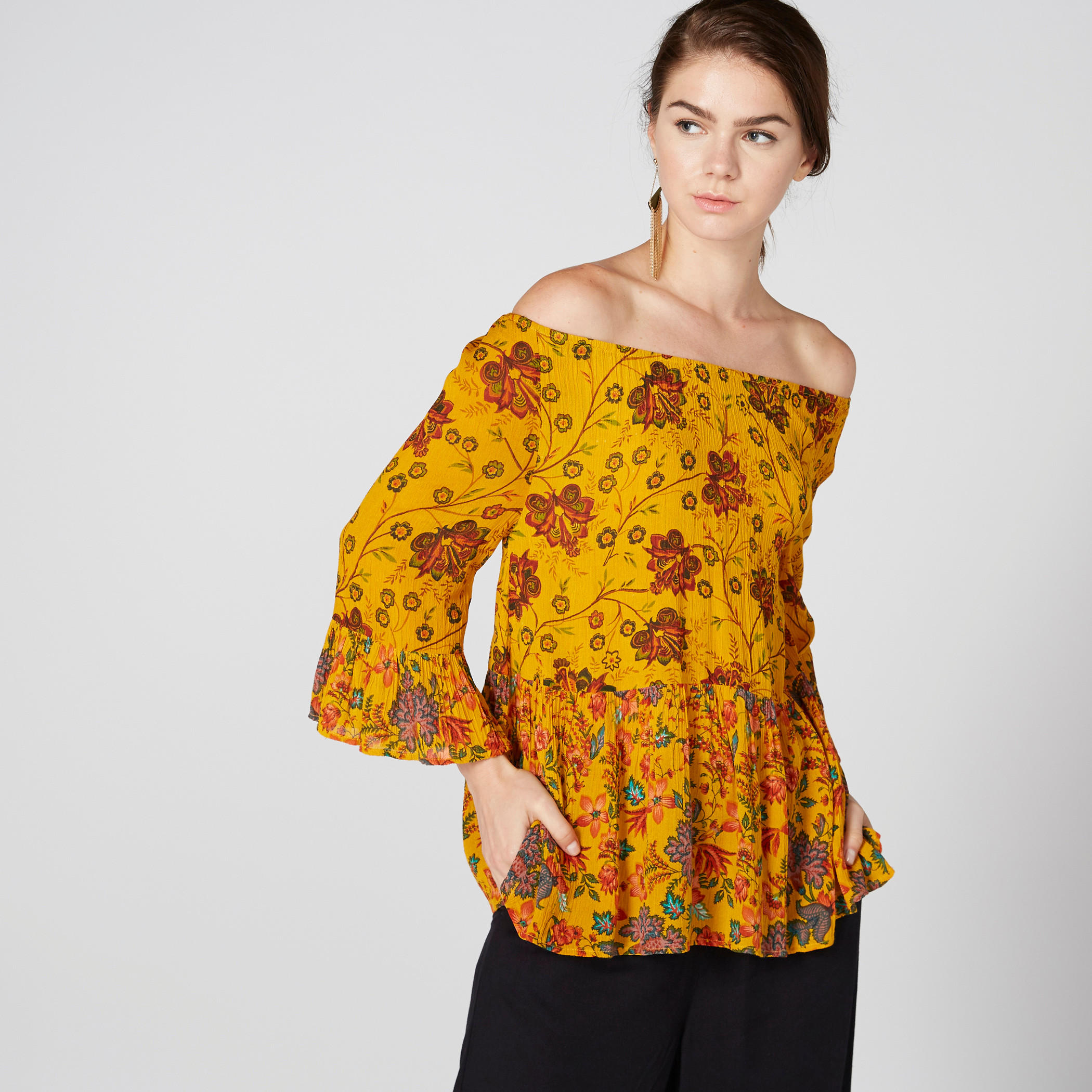 بلوزة مكشوفة الأكتاف بأكمام كشكش وطبعات-women-clothing-shirtsandblouses-blouses-image-2