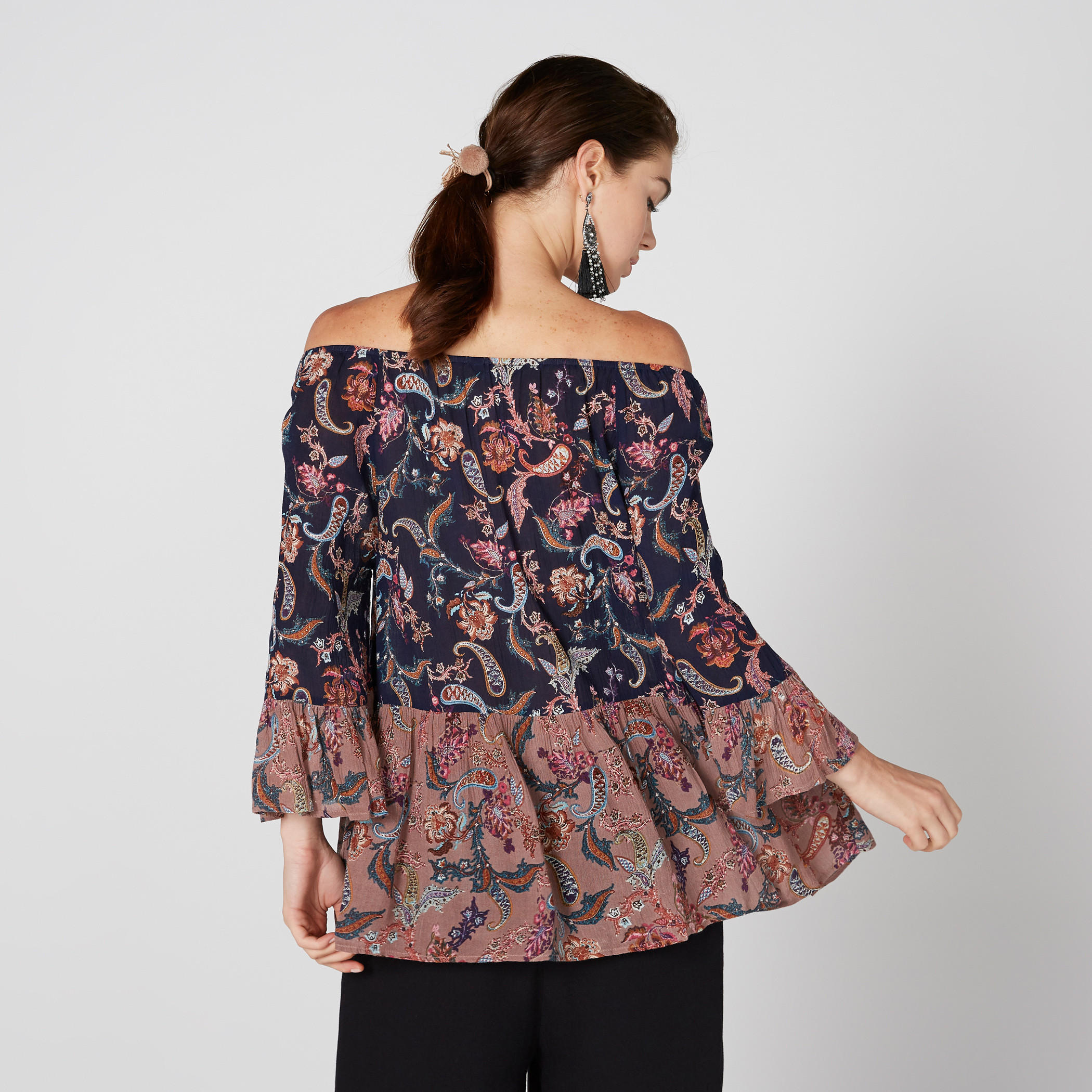 Printed Off Shoulder Top with Flared Sleeves-women-clothing-shirtsandblouses-blouses-image-2