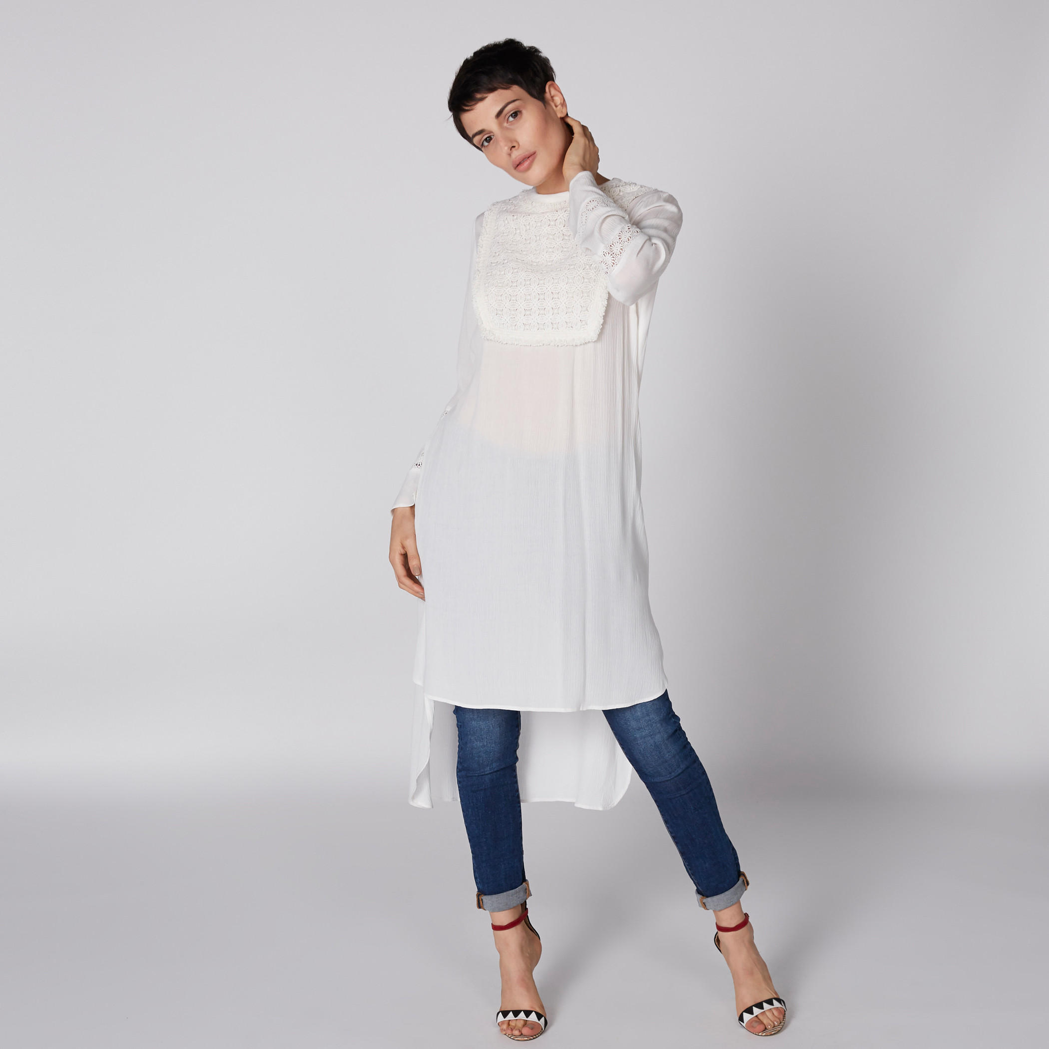 تونيك بأكمام طويلة وحوّاف غير مستوية وتفاصيل شيفلي-women-clothing-shirtsandblouses-blouses-image-1