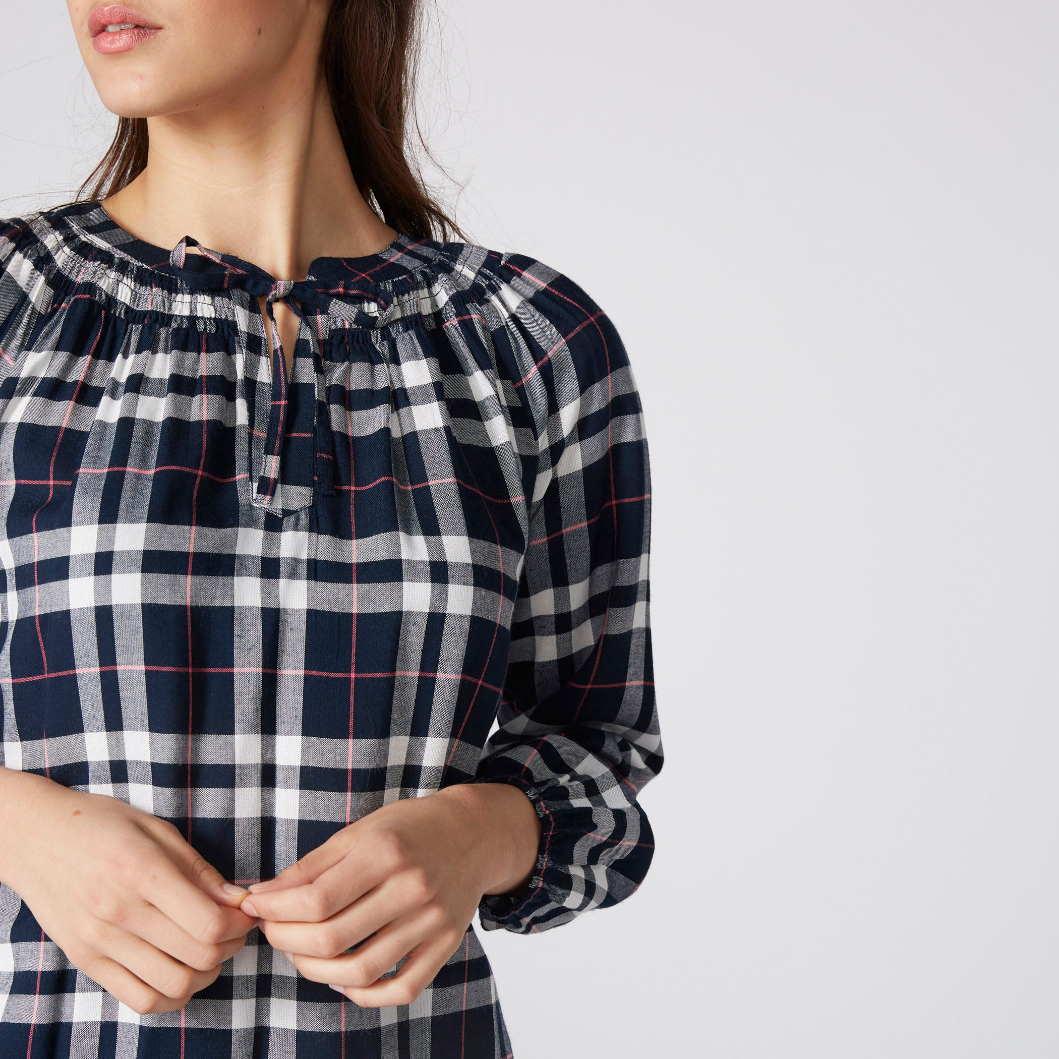 بلوزة كاروهات بأكمام طويلة ورباط-women-clothing-shirtsandblouses-blouses-image-2