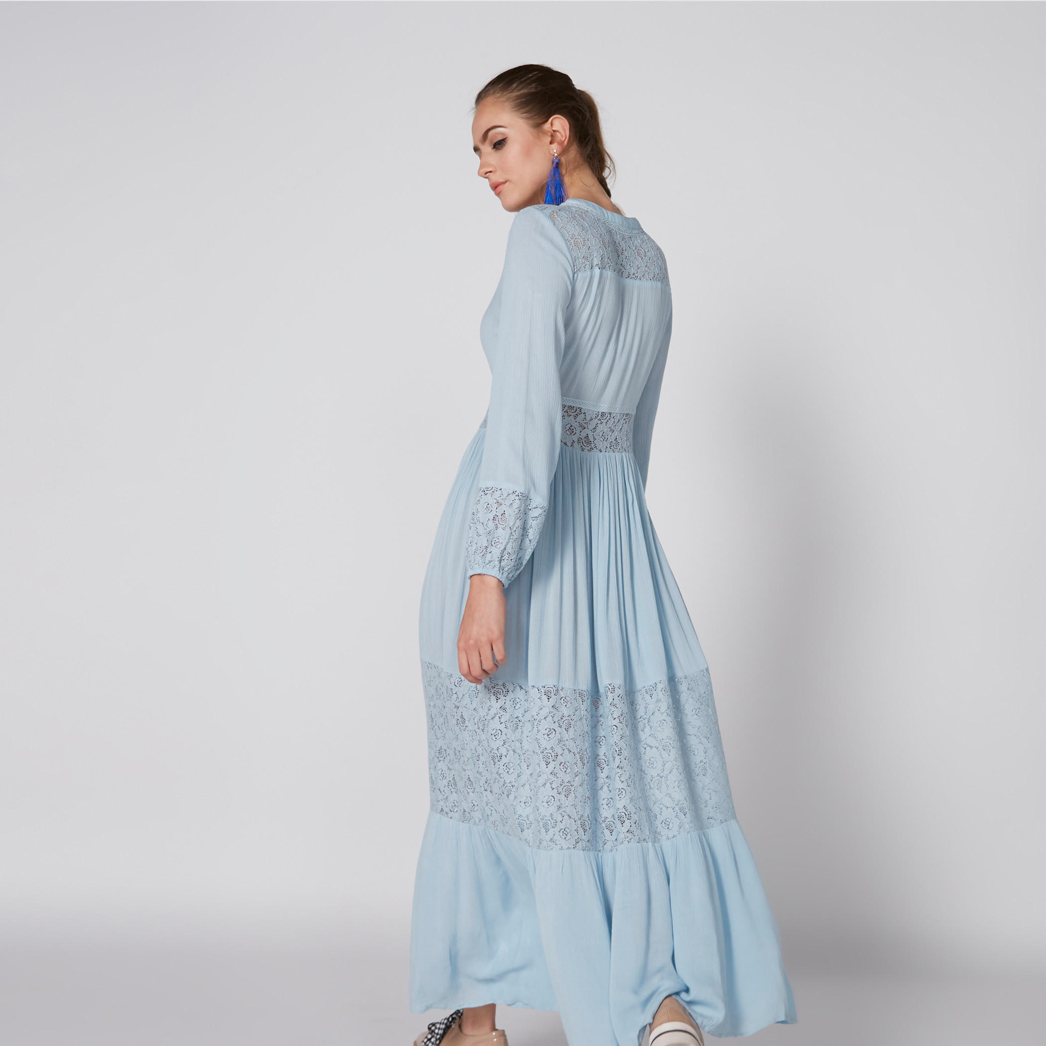 Lace Detail Maxi Dress with V-Neck and Long Sleeves-women-clothing-dresses-image-2