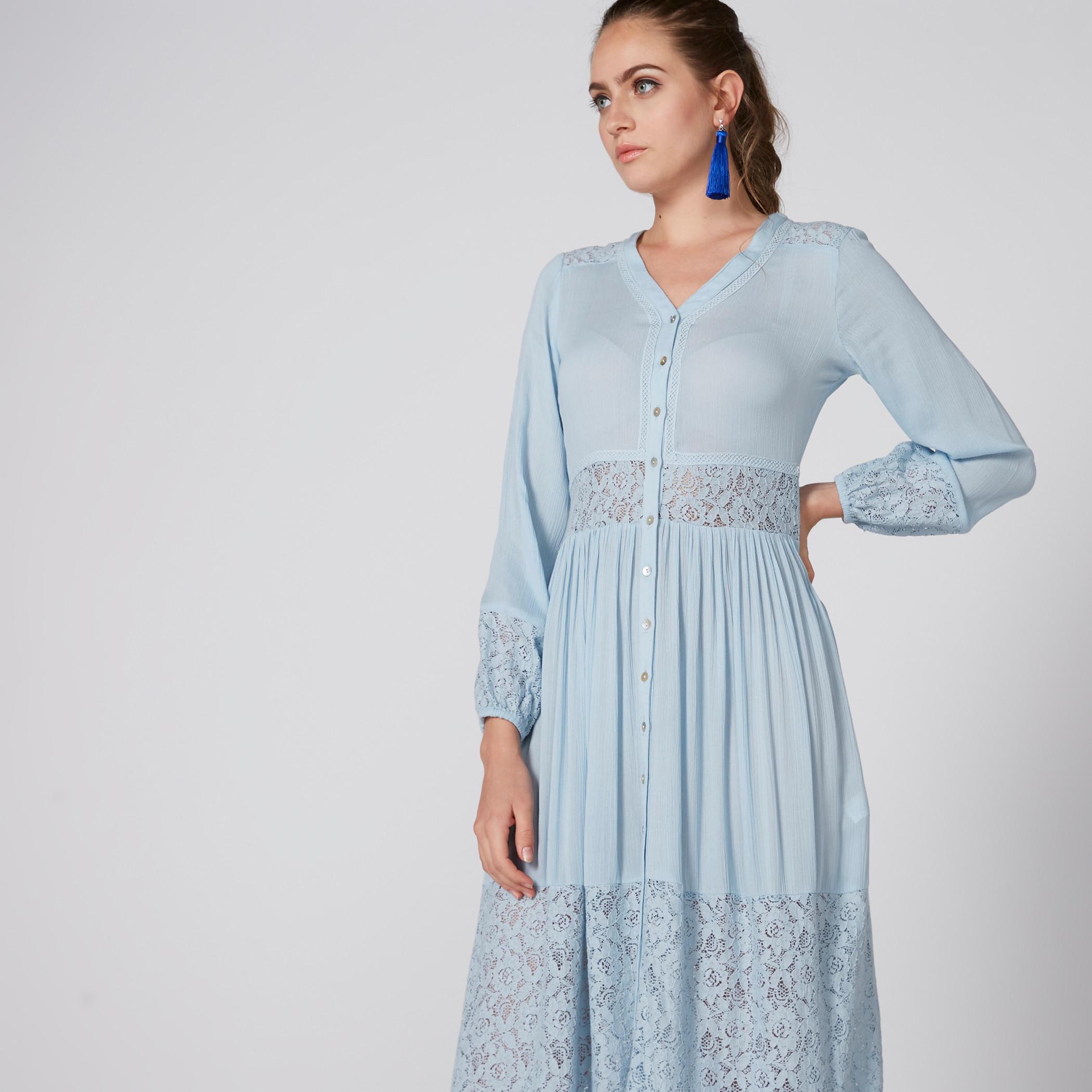 Lace Detail Maxi Dress with V-Neck and Long Sleeves-women-clothing-dresses-image-3