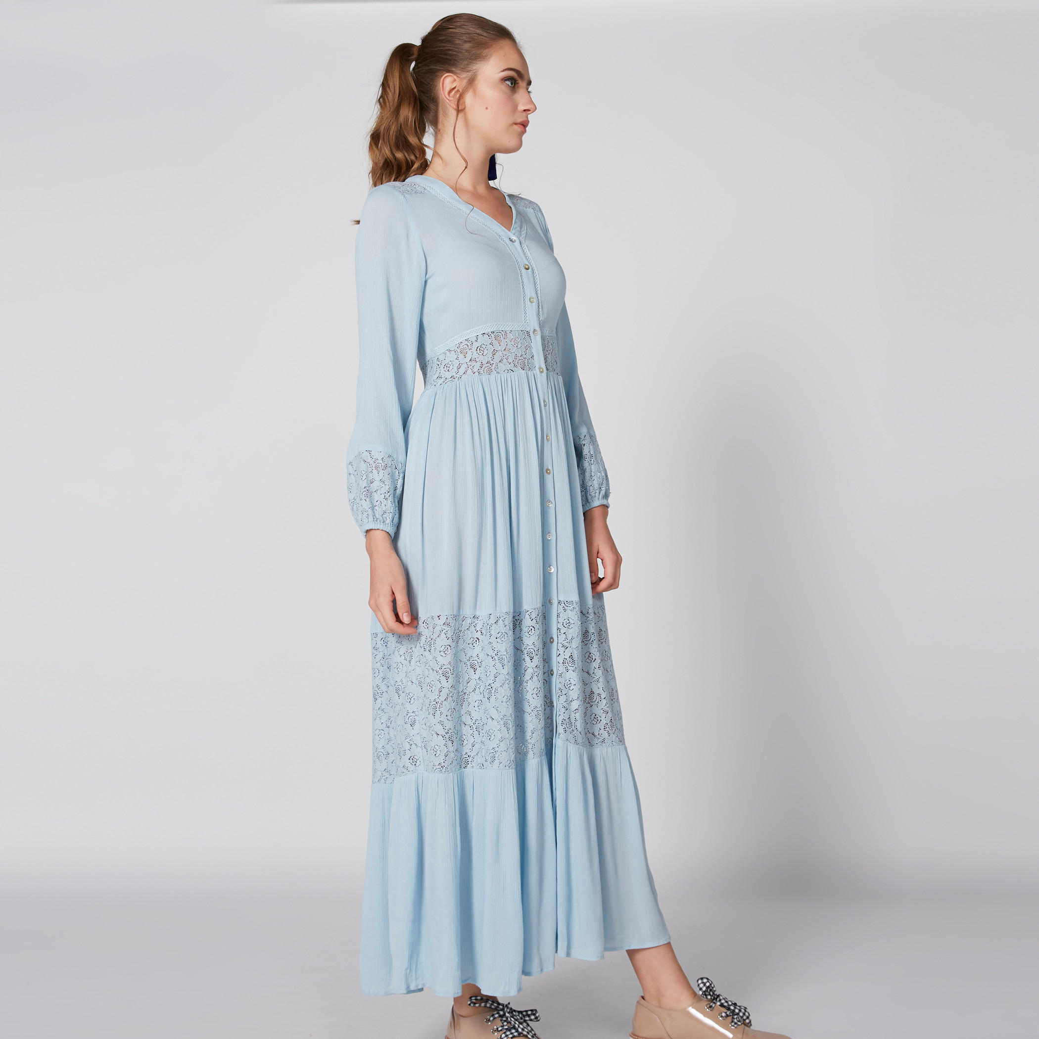 Lace Detail Maxi Dress with V-Neck and Long Sleeves-women-clothing-dresses-image-4