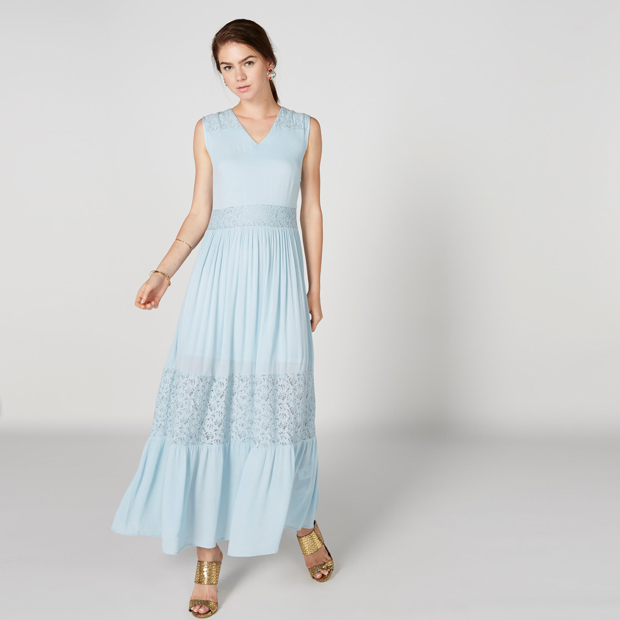 Sleeveless Maxi Dress with V-Neck and Lace Detail-women-clothing-dresses-image-1