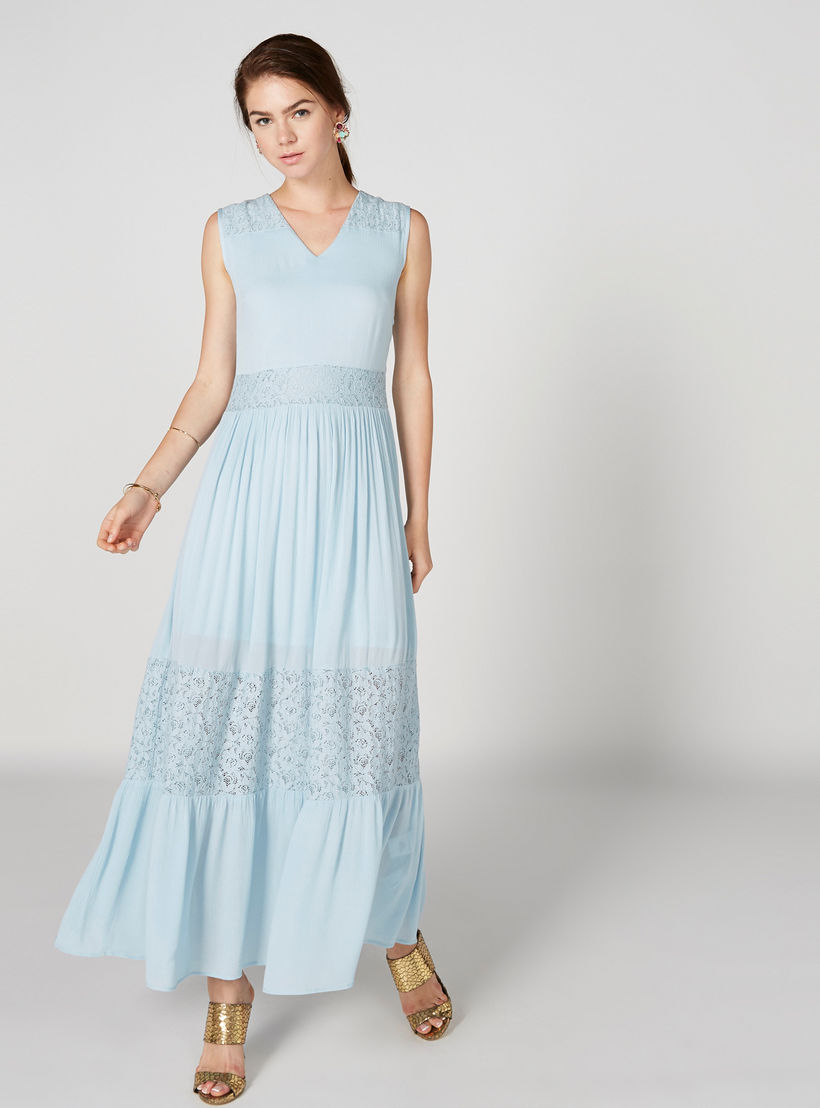 Sleeveless Maxi Dress with V-Neck and Lace Detail-women-clothing-dresses-image-1