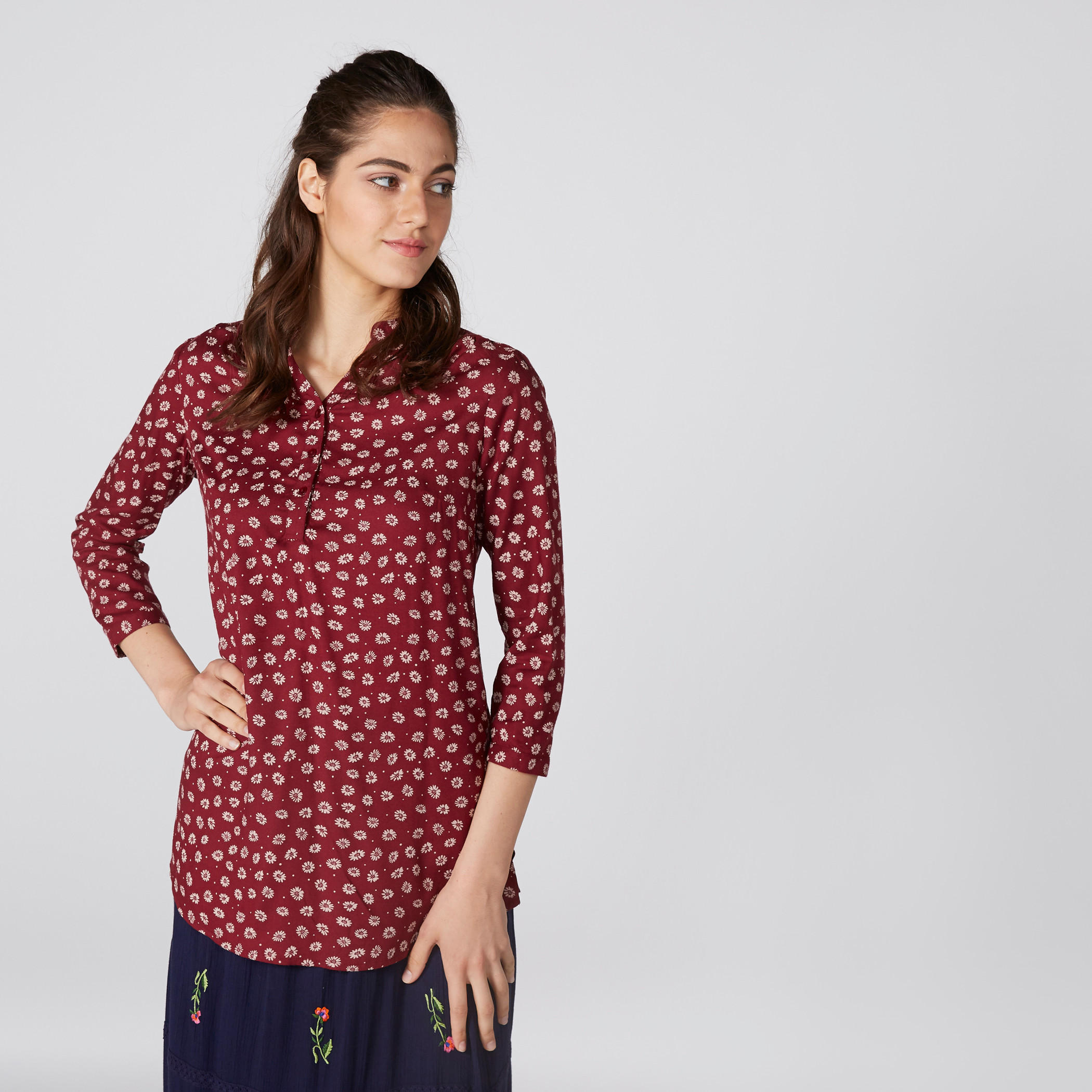 بلوزة بأكمام 3/4 وطبعات أزهار-women-clothing-shirtsandblouses-blouses-image-3