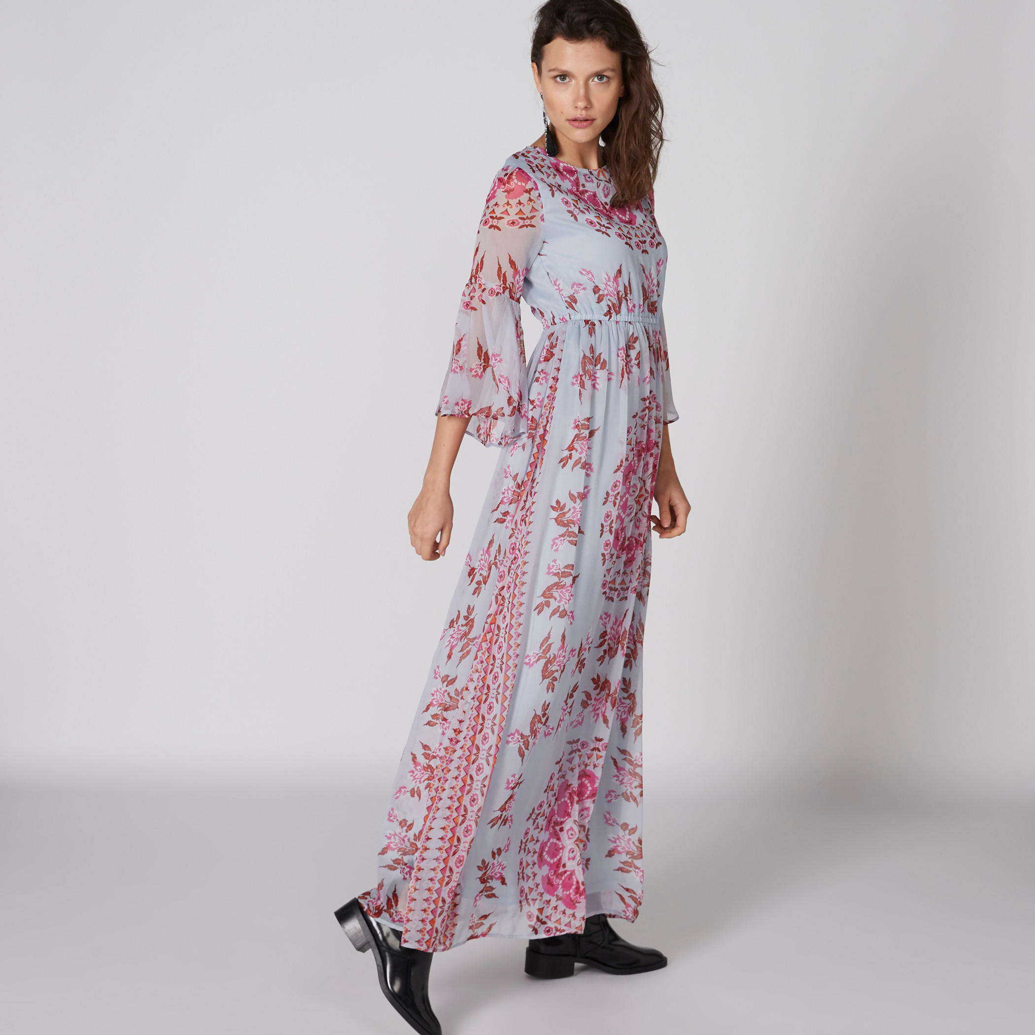 فستان ماكسي بطبعات وياقة مستديرة وأكمام 3/4-women-clothing-dresses-image-3