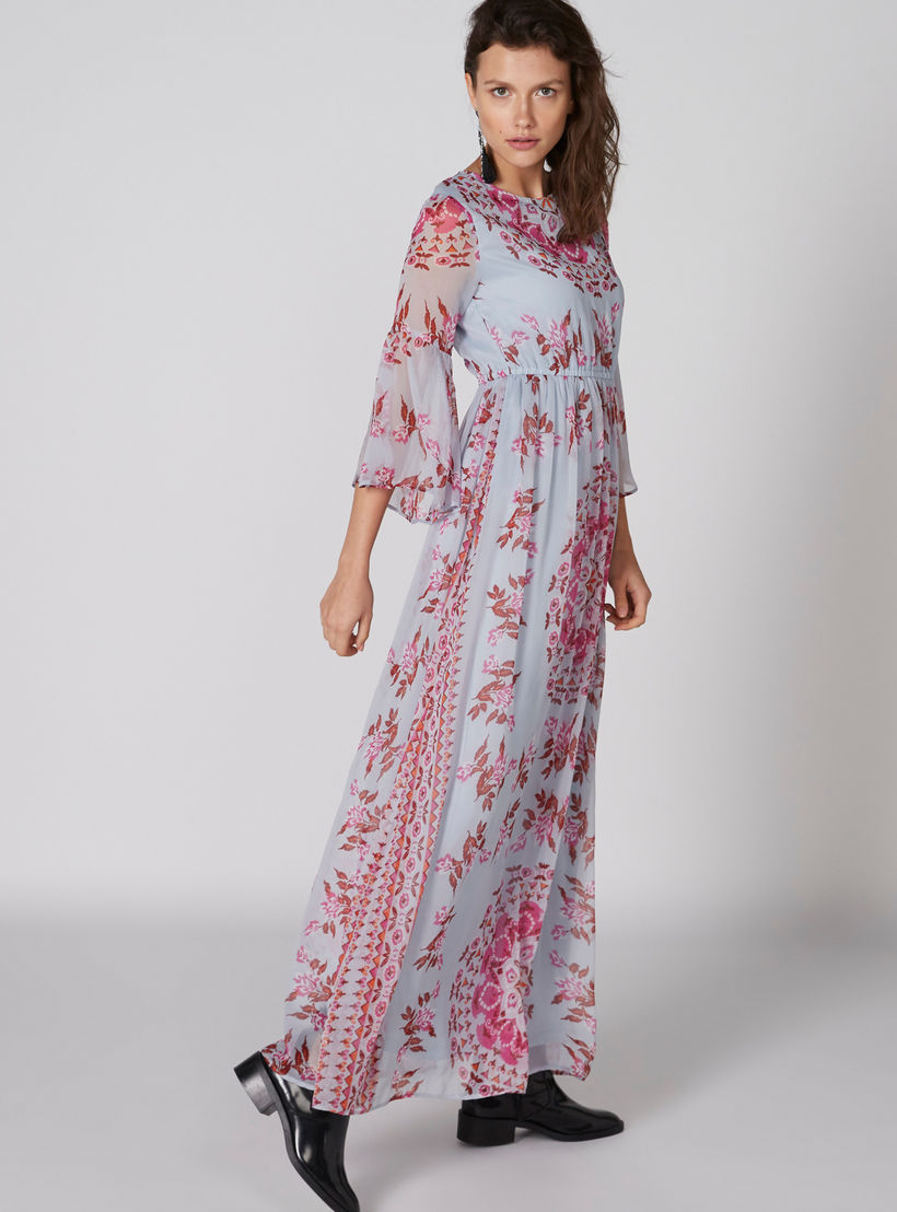فستان ماكسي بطبعات وياقة مستديرة وأكمام 3/4-women-clothing-dresses-image-3