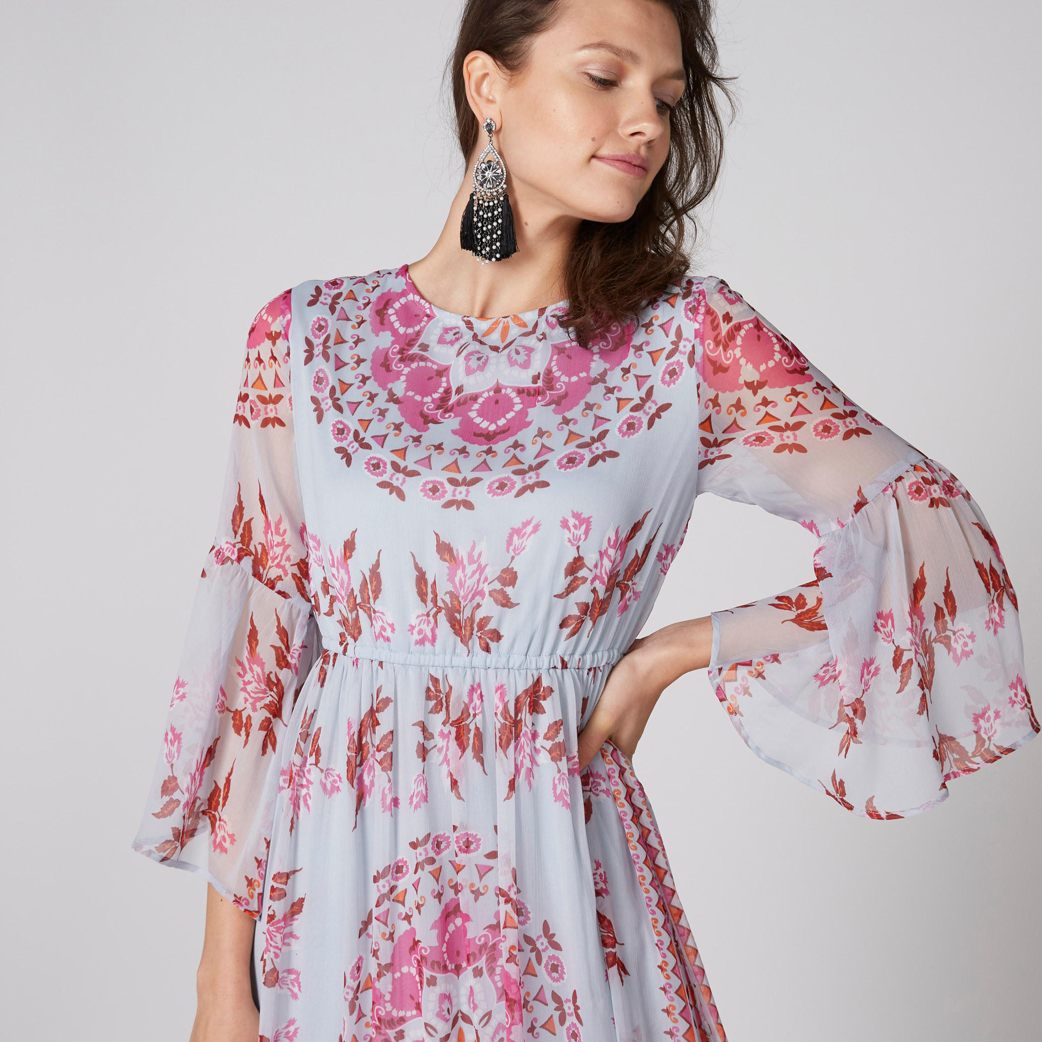 فستان ماكسي بطبعات وياقة مستديرة وأكمام 3/4-women-clothing-dresses-image-4