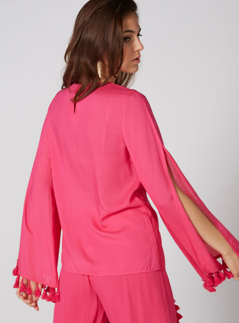 بلوزة مطرزة بياقة مستديرة وشرّابات-women-clothing-shirtsandblouses-blouses-image-2