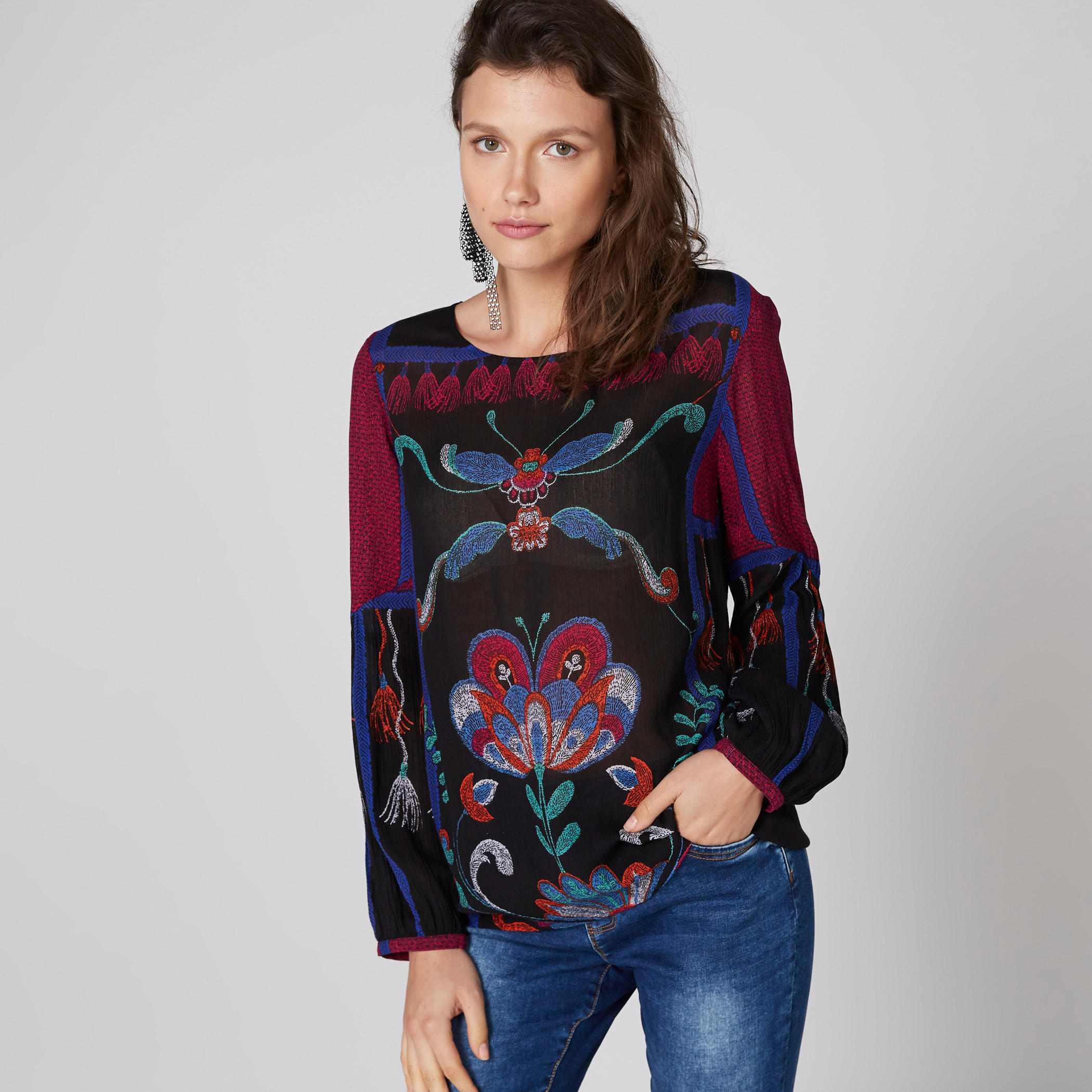 Printed Round Neck Top with Long Sleeves-women-clothing-shirtsandblouses-blouses-image-3