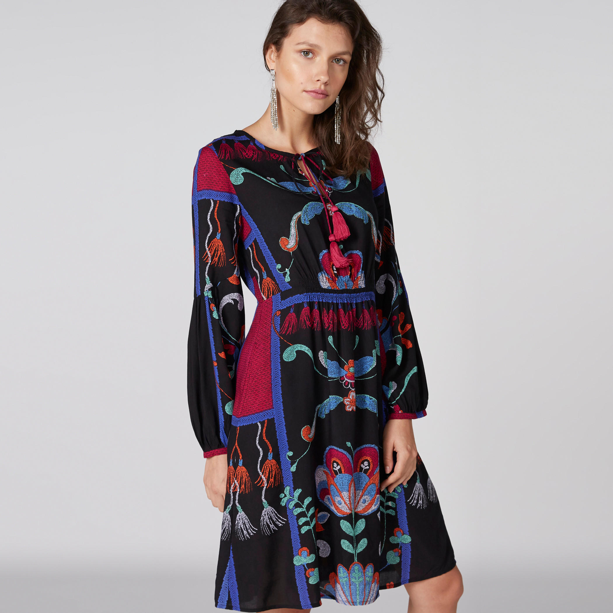 فستان ميدي بياقة مستديرة وأكمام طويلة-women-clothing-dresses-image-3