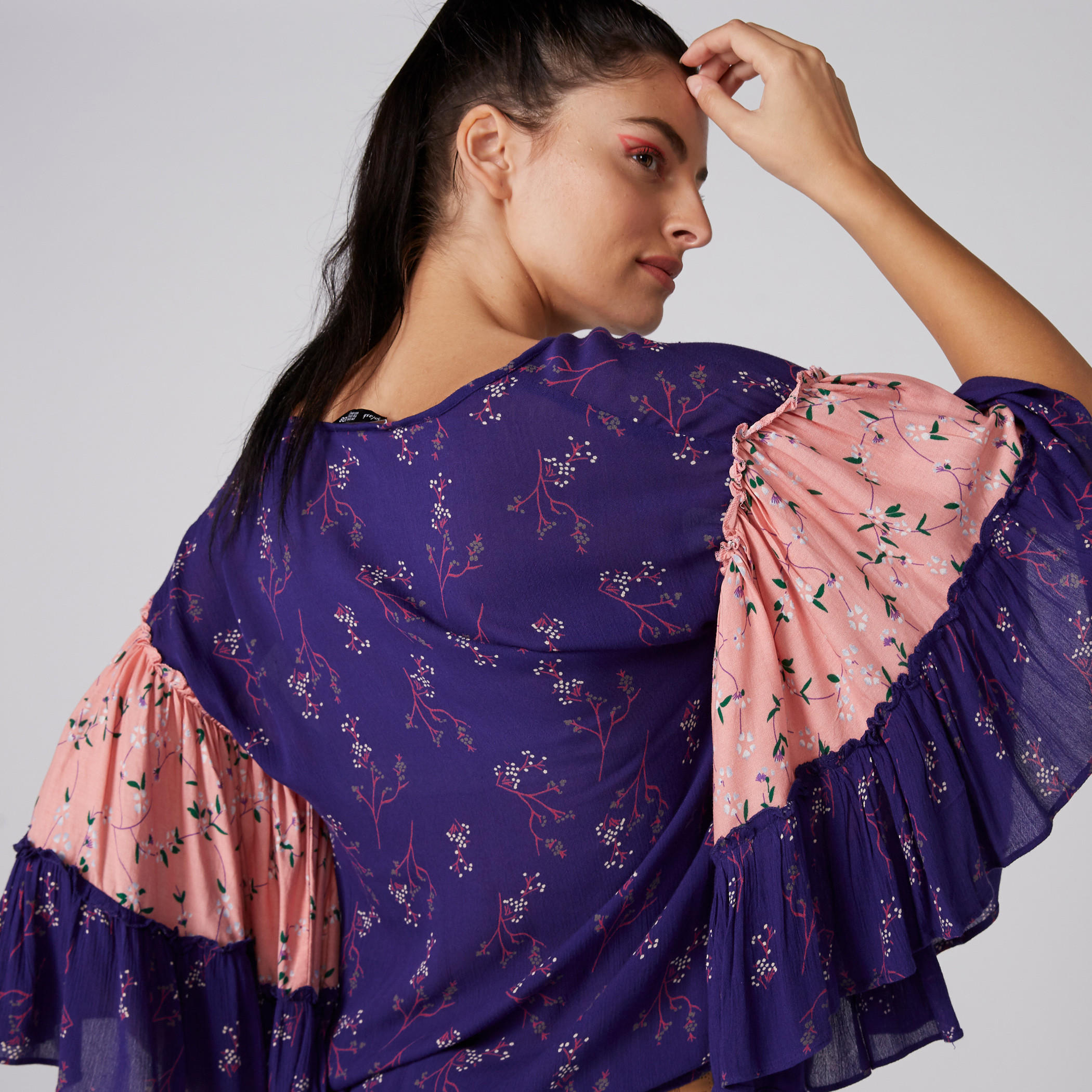 Printed Top with V-Neck and Flared Sleeves-women-clothing-shirtsandblouses-blouses-image-4