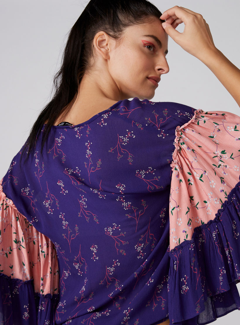 Printed Top with V-Neck and Flared Sleeves-women-clothing-shirtsandblouses-blouses-image-4