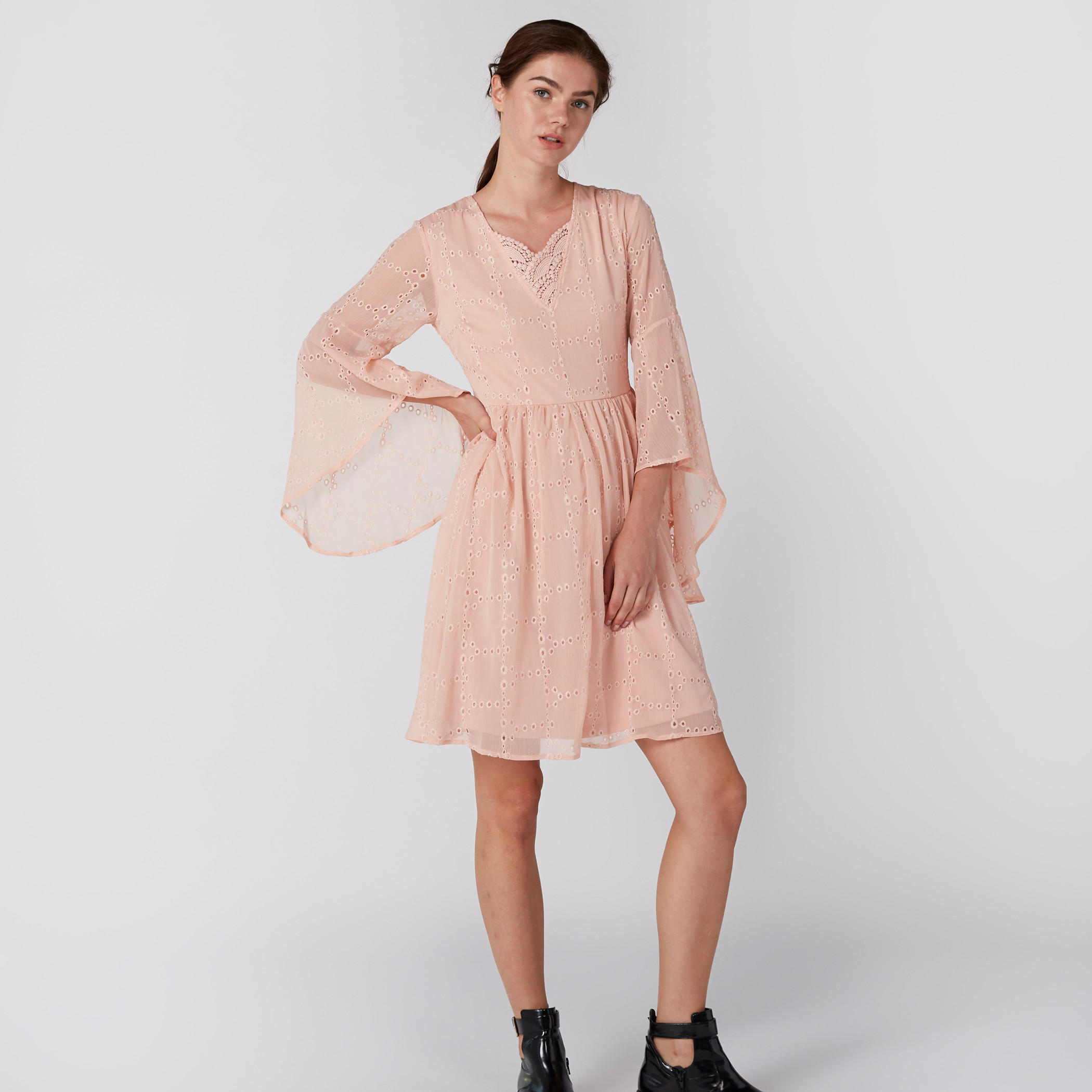 Schiffli Midi Dress with Flared Sleeves-women-clothing-dresses-image-4