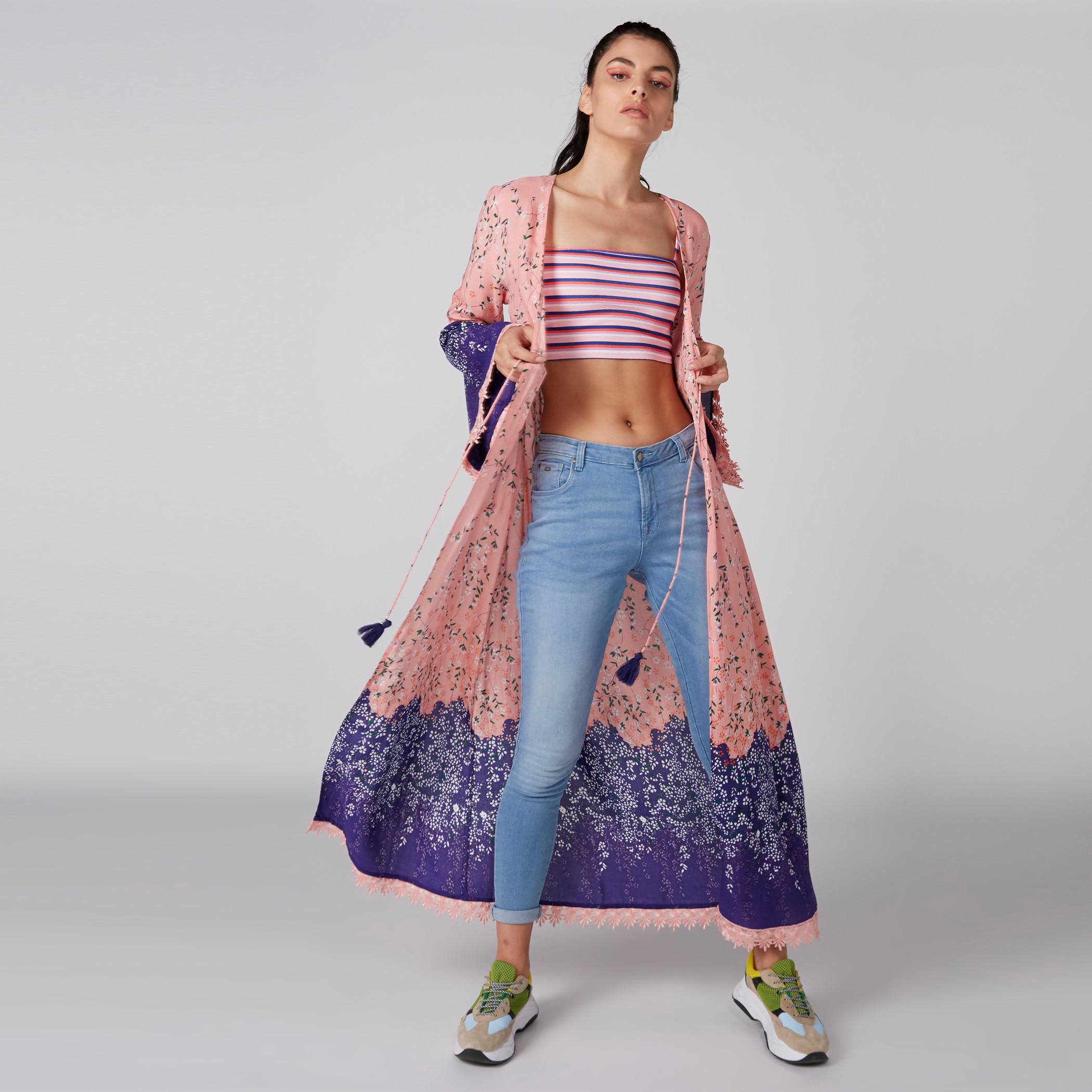 Printed Longline Shrug with Bell Sleeves and Tie Up-women-winterwear-cardigansandjumpers-cardigans-image-1