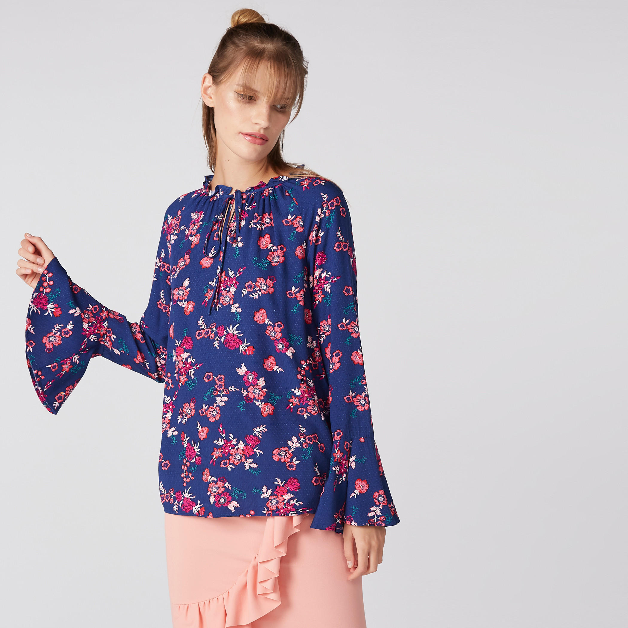 Printed Top with Round Neck and Long Sleeves-women-clothing-shirtsandblouses-blouses-image-1