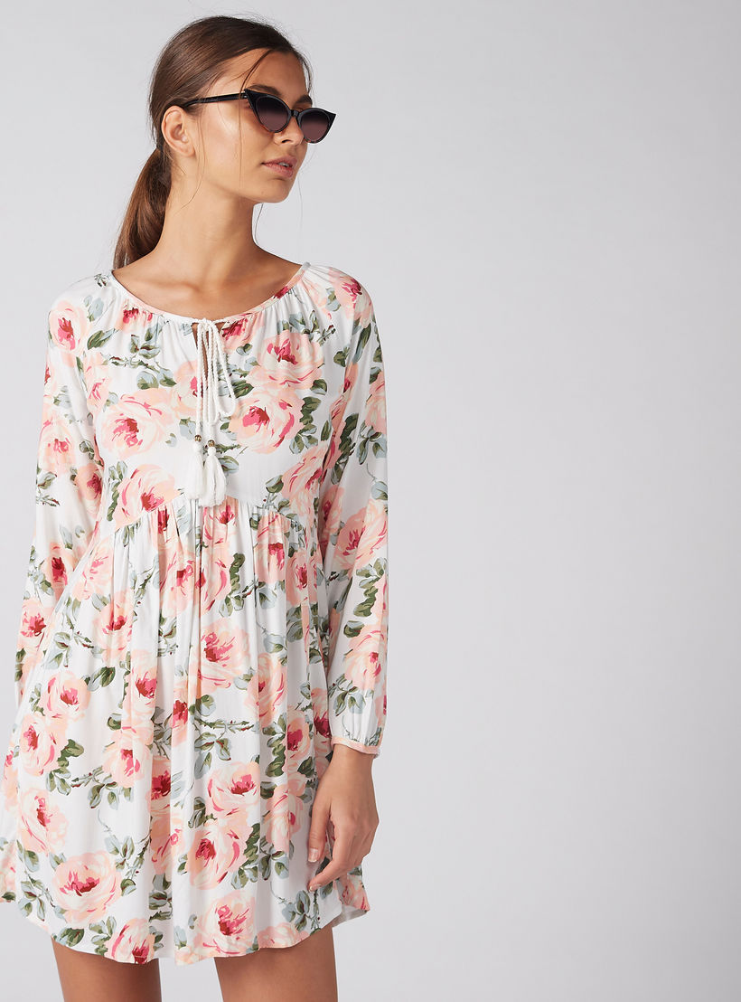 فستان بأكمام طويلة وأربطة وطبعات زهرية-women-clothing-dresses-image-1
