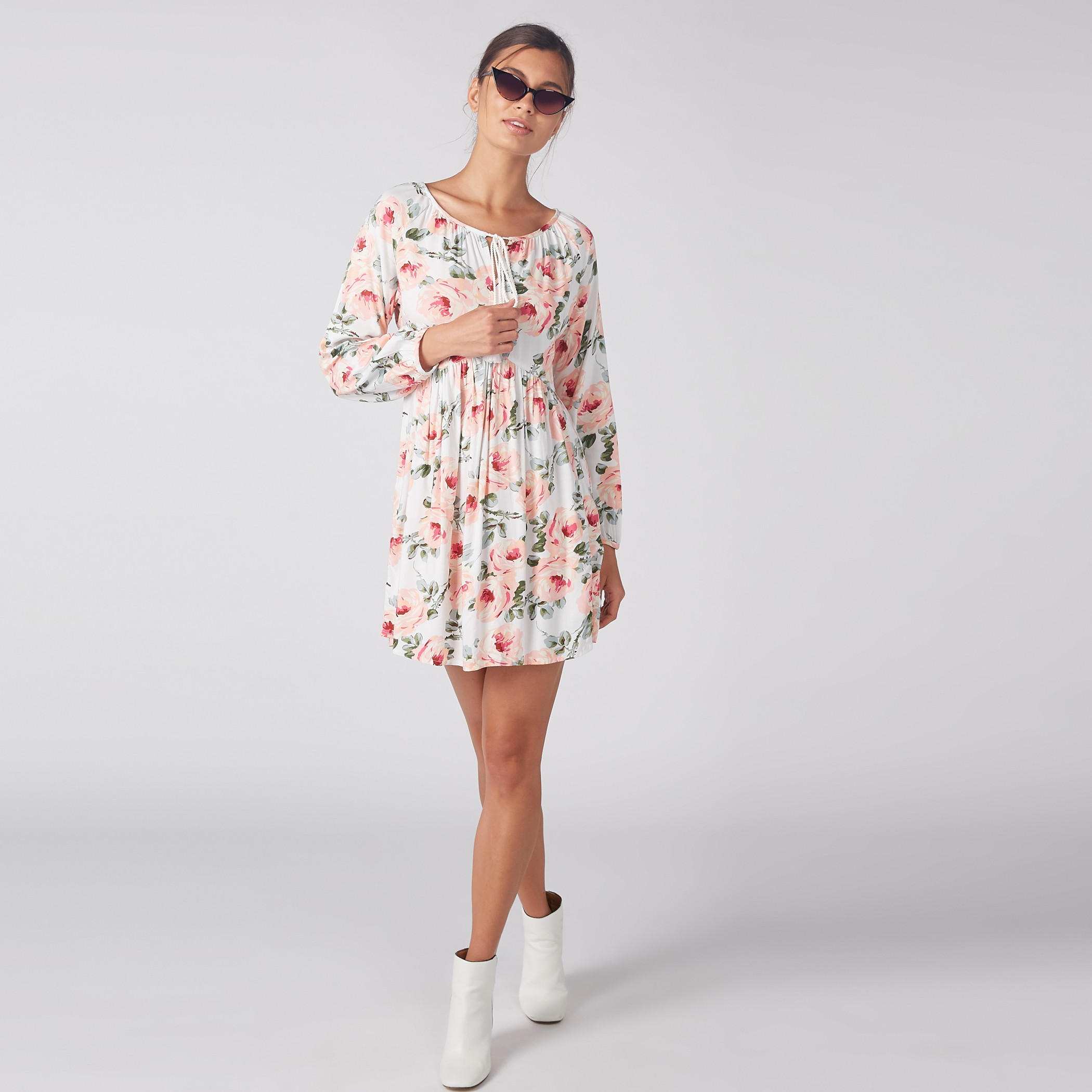 فستان بأكمام طويلة وأربطة وطبعات زهرية-women-clothing-dresses-image-4
