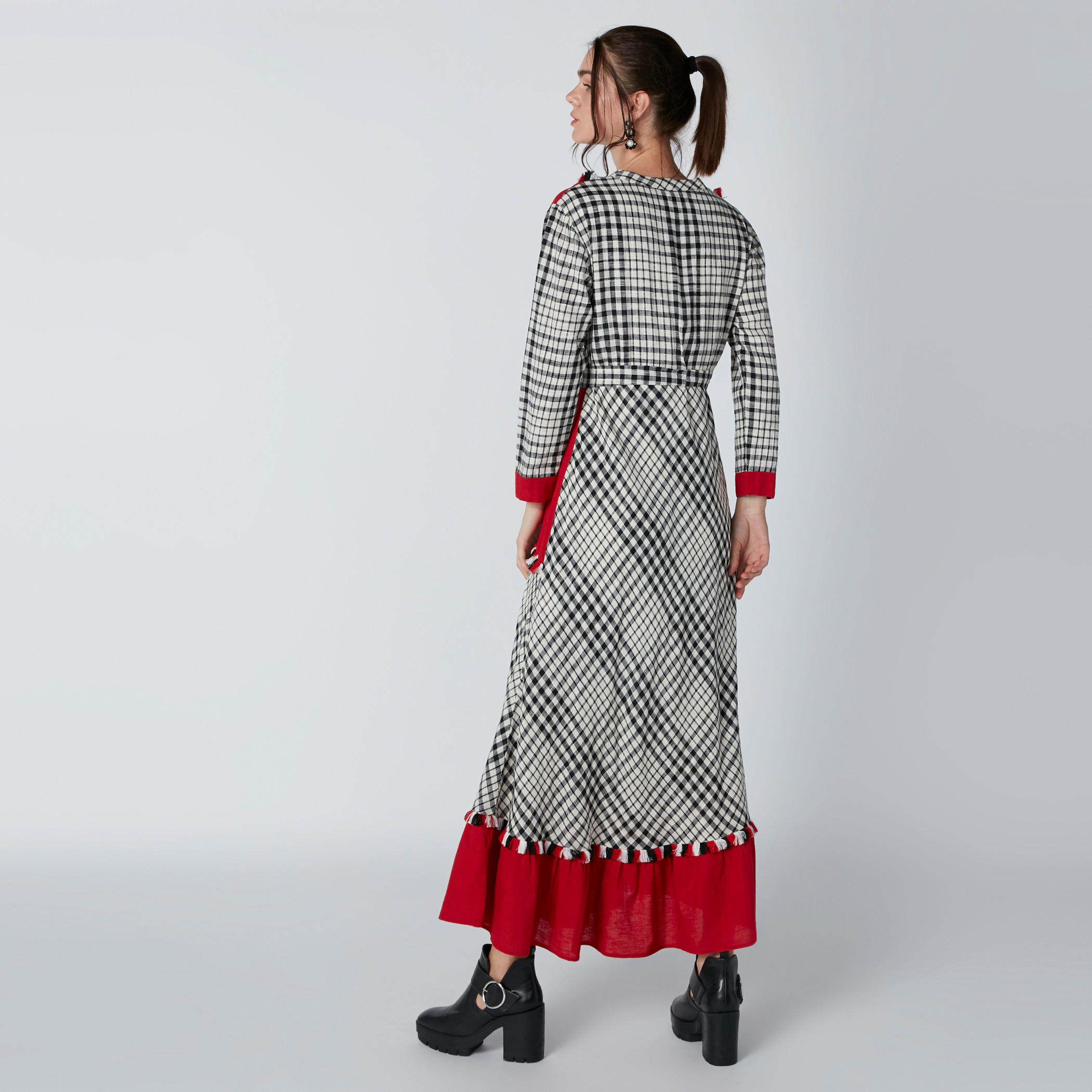 فستان ماكس آيه لاين كاروهات بشراشيب وحزام رباط-women-clothing-dresses-image-2