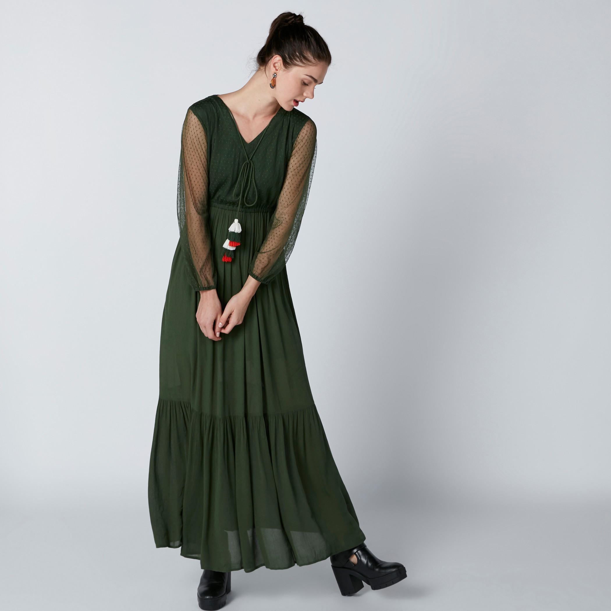 فستان طويل إيه لاين بأكمام طويلة وشرّابات-women-clothing-dresses-image-1