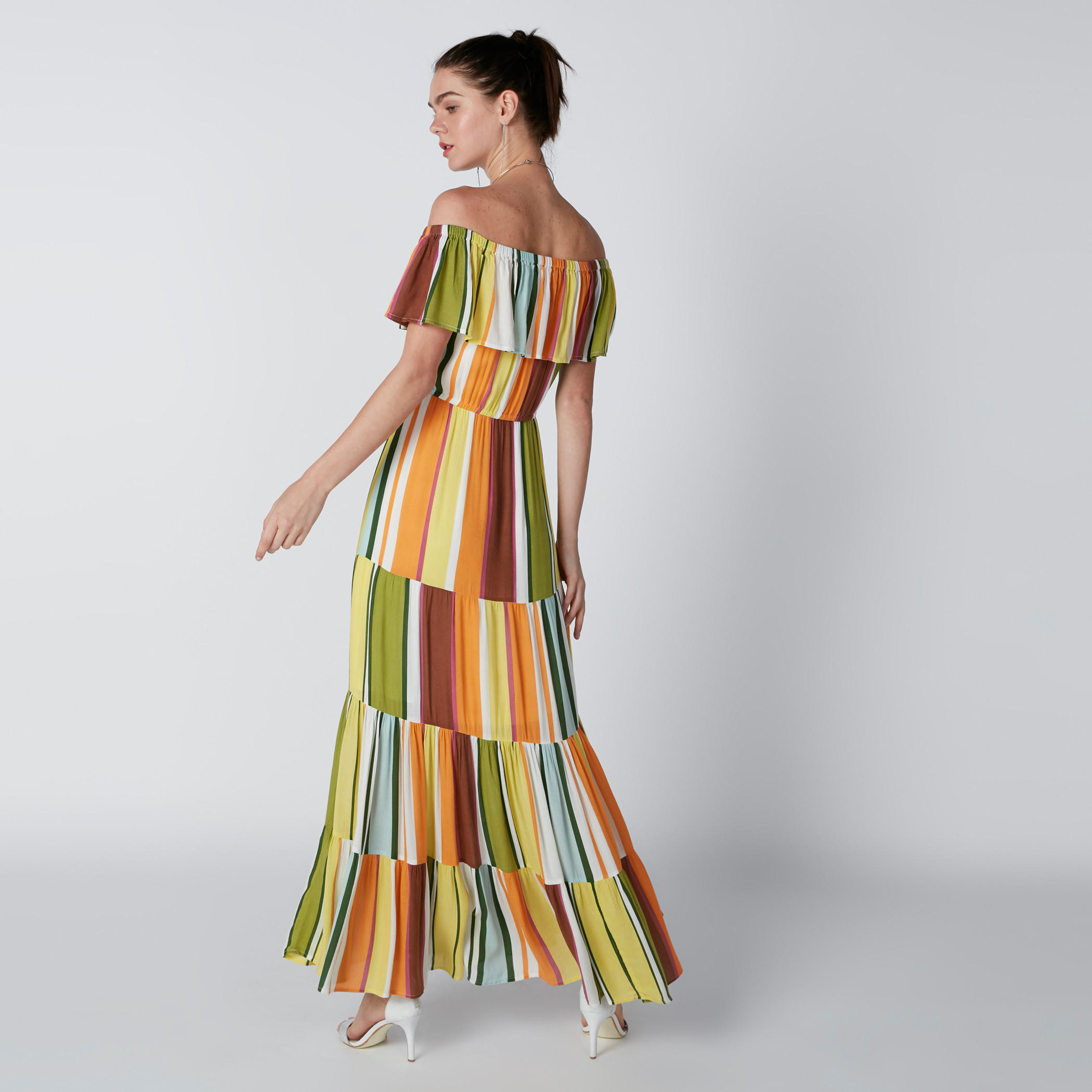 فستان طويل مقلم بأكتاف مكشوفة-women-clothing-dresses-image-1