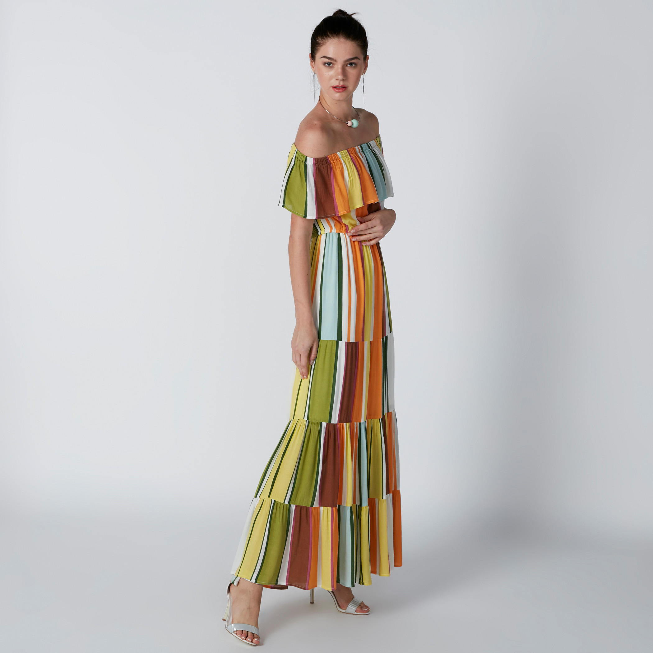 فستان طويل مقلم بأكتاف مكشوفة-women-clothing-dresses-image-2