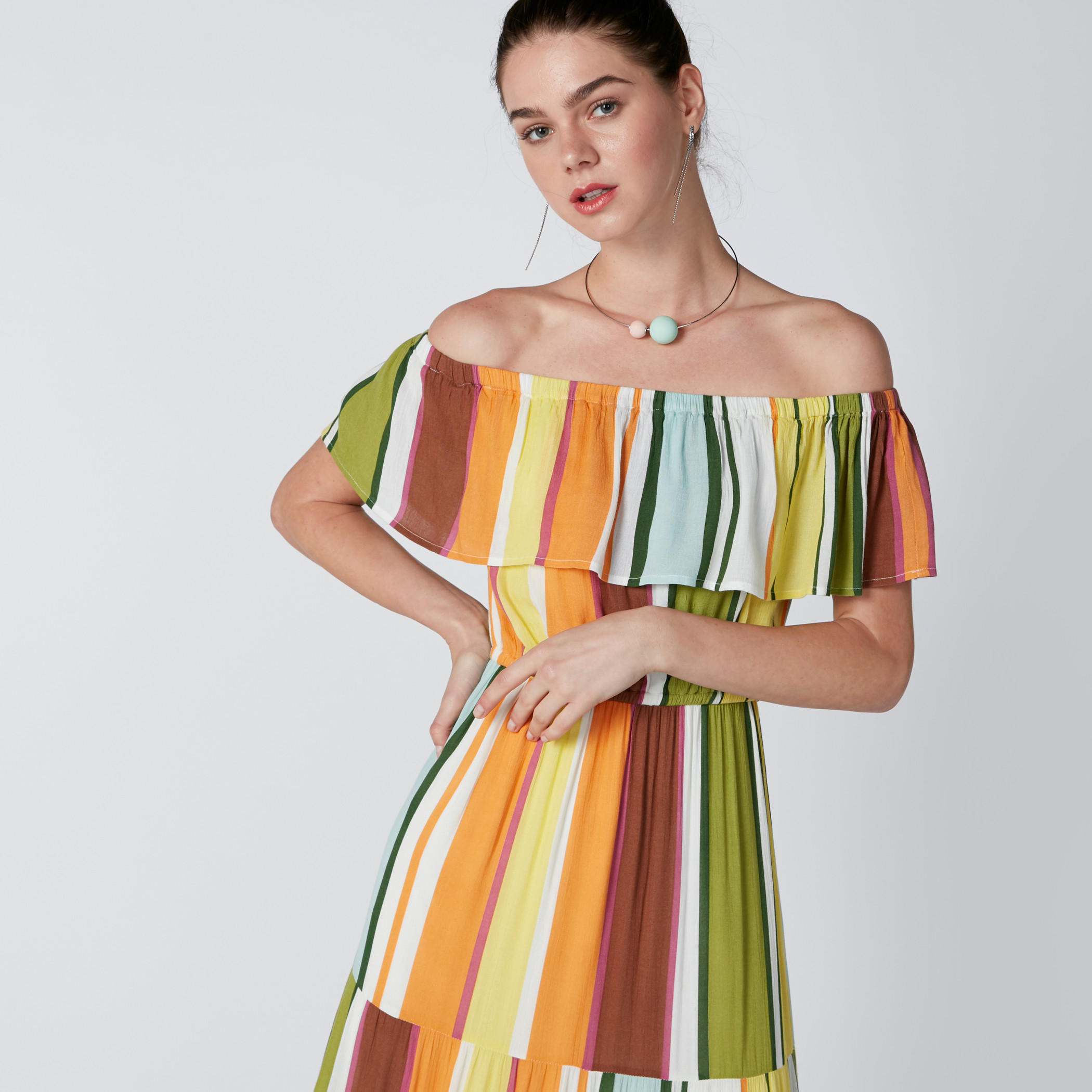 فستان طويل مقلم بأكتاف مكشوفة-women-clothing-dresses-image-4