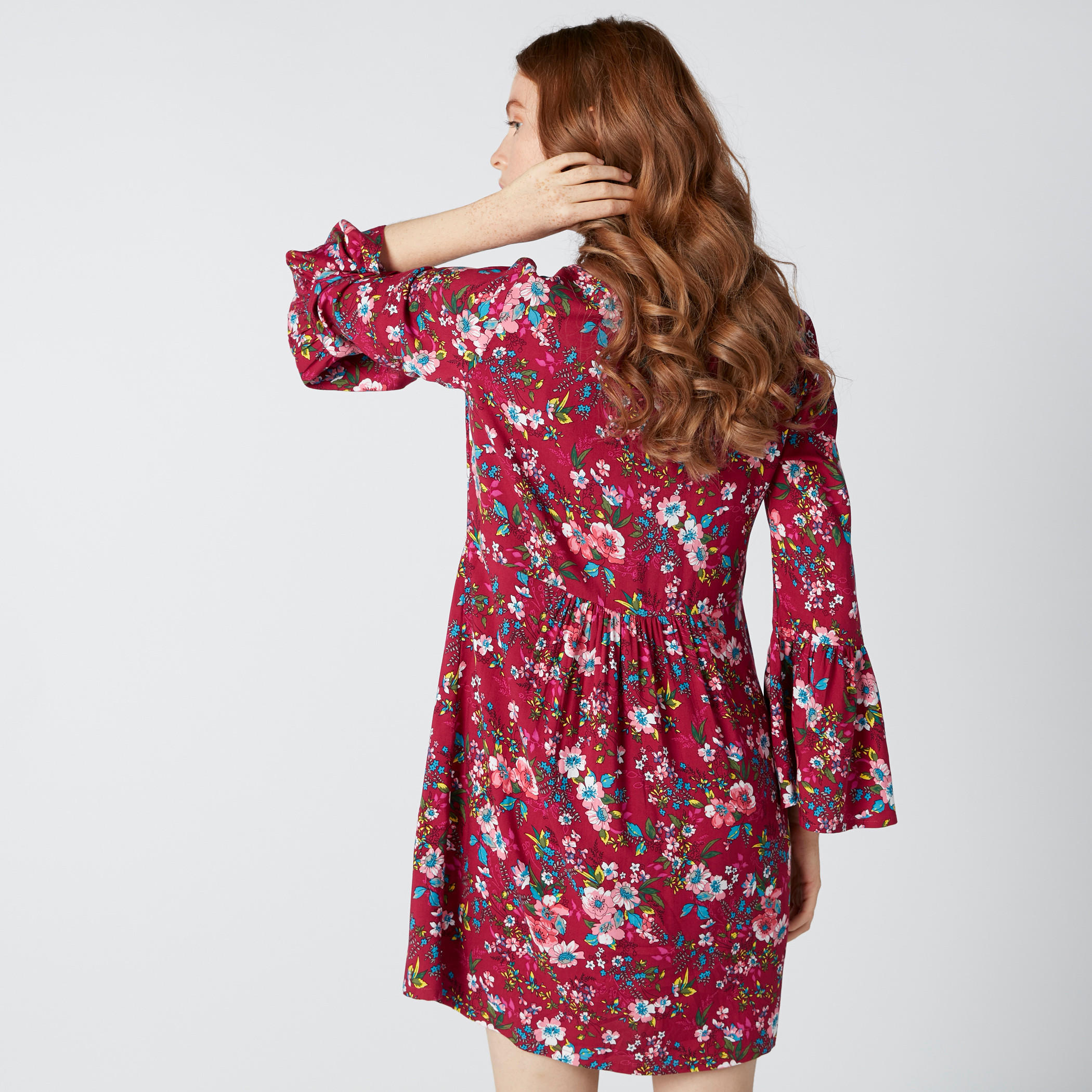 فستان قصير إيه لاين بأكمام واسعة وأربطة وطبعات زهرية-women-clothing-dresses-image-2