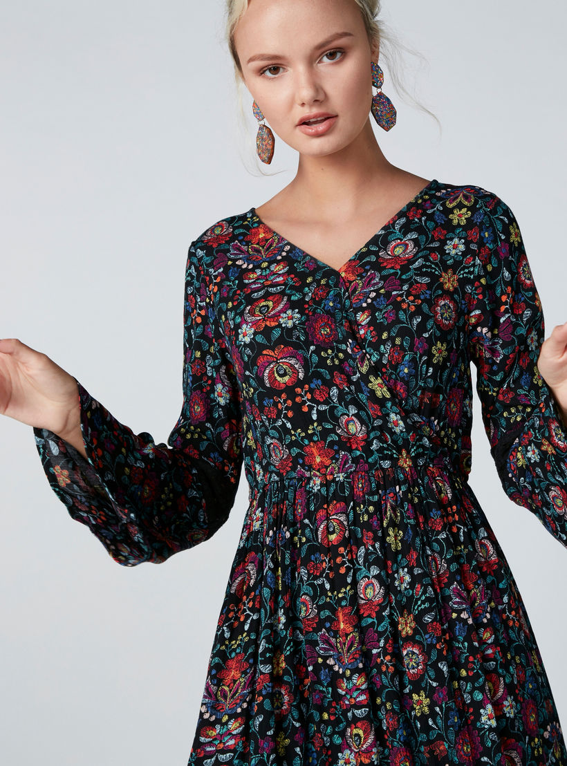 Floral Printed Maxi Dress with Lace Detail and Flared Sleeves-women-clothing-dresses-image-1