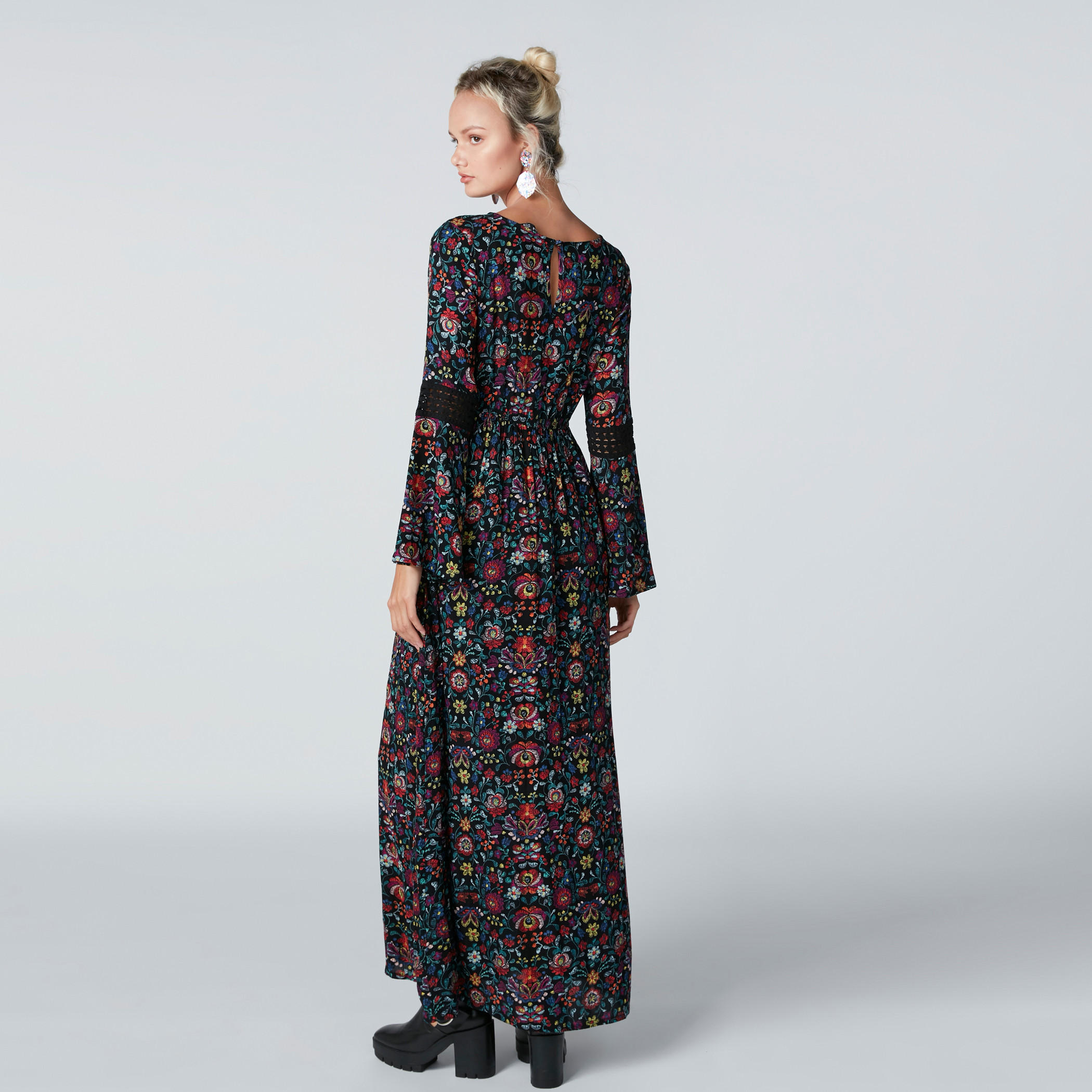 Floral Printed Maxi Dress with Lace Detail and Flared Sleeves-women-clothing-dresses-image-2