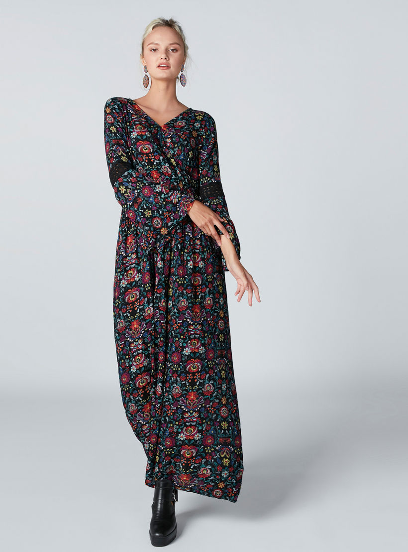 Floral Printed Maxi Dress with Lace Detail and Flared Sleeves-women-clothing-dresses-image-3