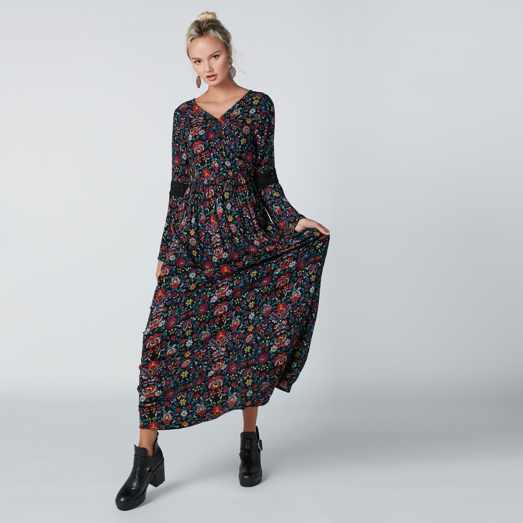 Floral Printed Maxi Dress with Lace Detail and Flared Sleeves-women-clothing-dresses-image-4
