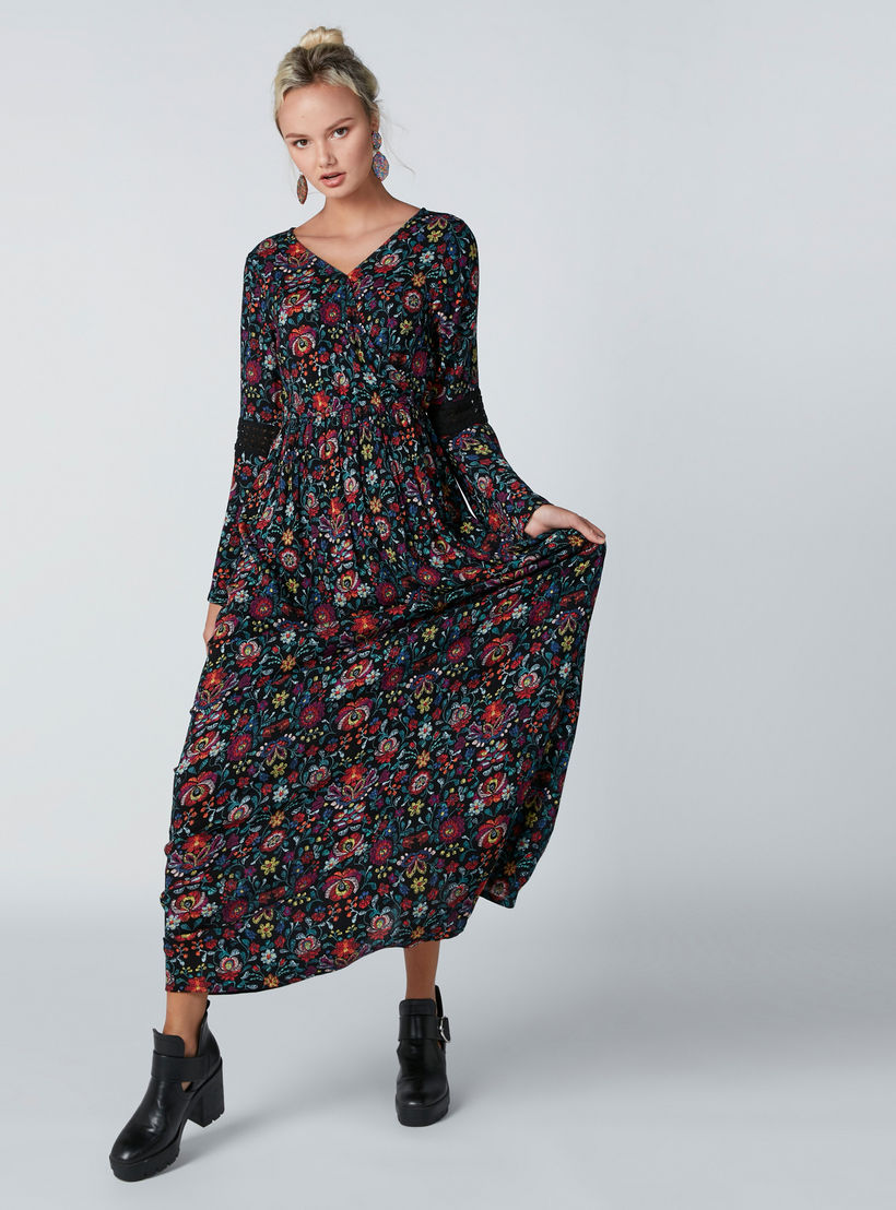 Floral Printed Maxi Dress with Lace Detail and Flared Sleeves-women-clothing-dresses-image-4