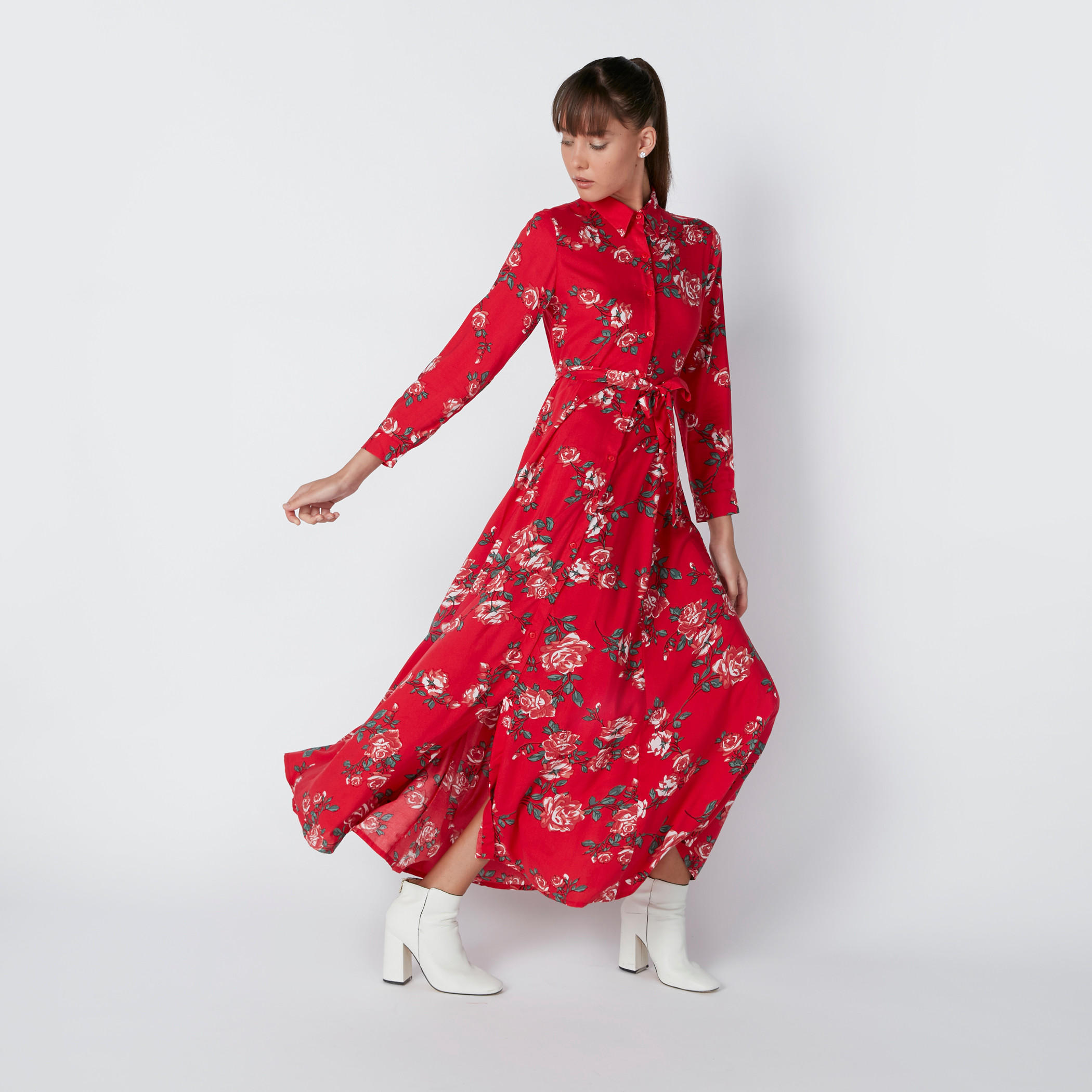 فستان إيه لاين بأكمام طويلة وأربطة وطبعات زهرية-women-clothing-dresses-image-1