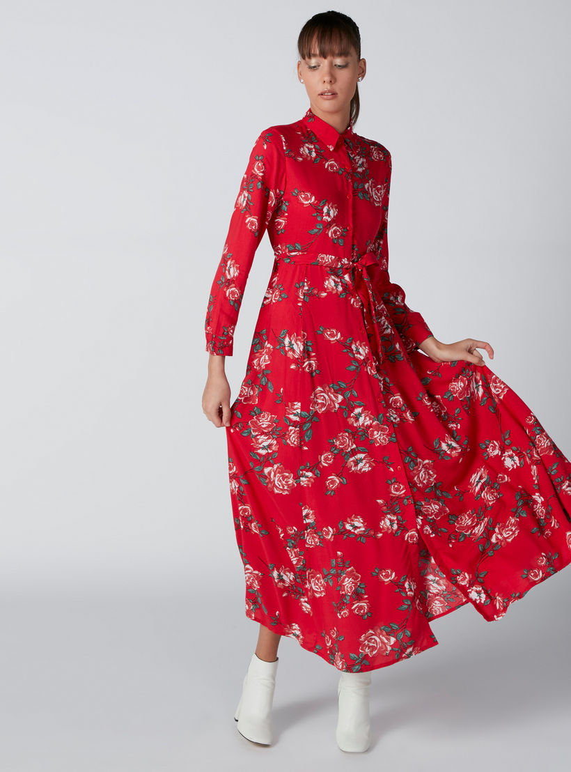 فستان إيه لاين بأكمام طويلة وأربطة وطبعات زهرية-women-clothing-dresses-image-3