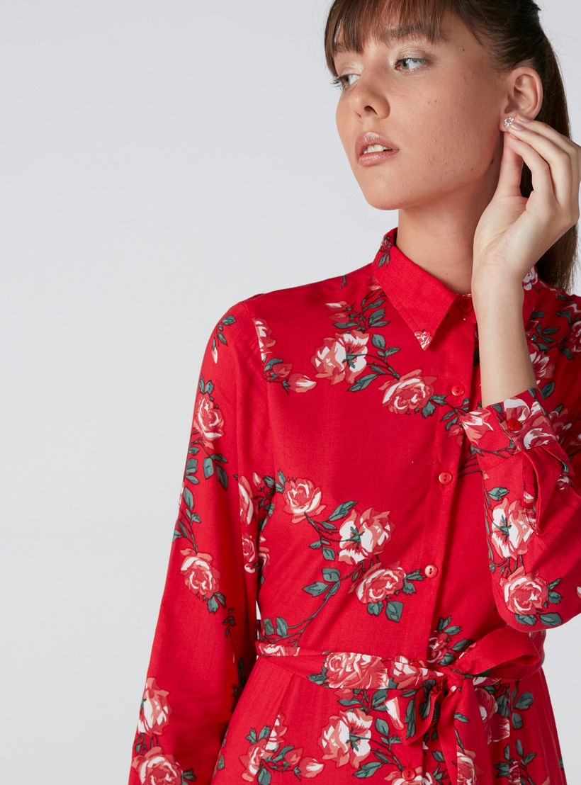 فستان إيه لاين بأكمام طويلة وأربطة وطبعات زهرية-women-clothing-dresses-image-4