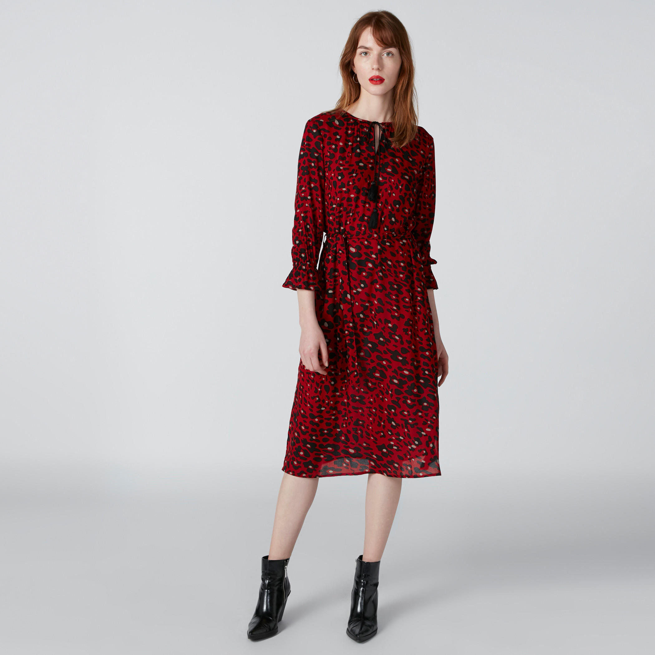 فستان إيه لاين متوسط الطول بأكمام 3/4 وطبعات-women-clothing-dresses-image-1