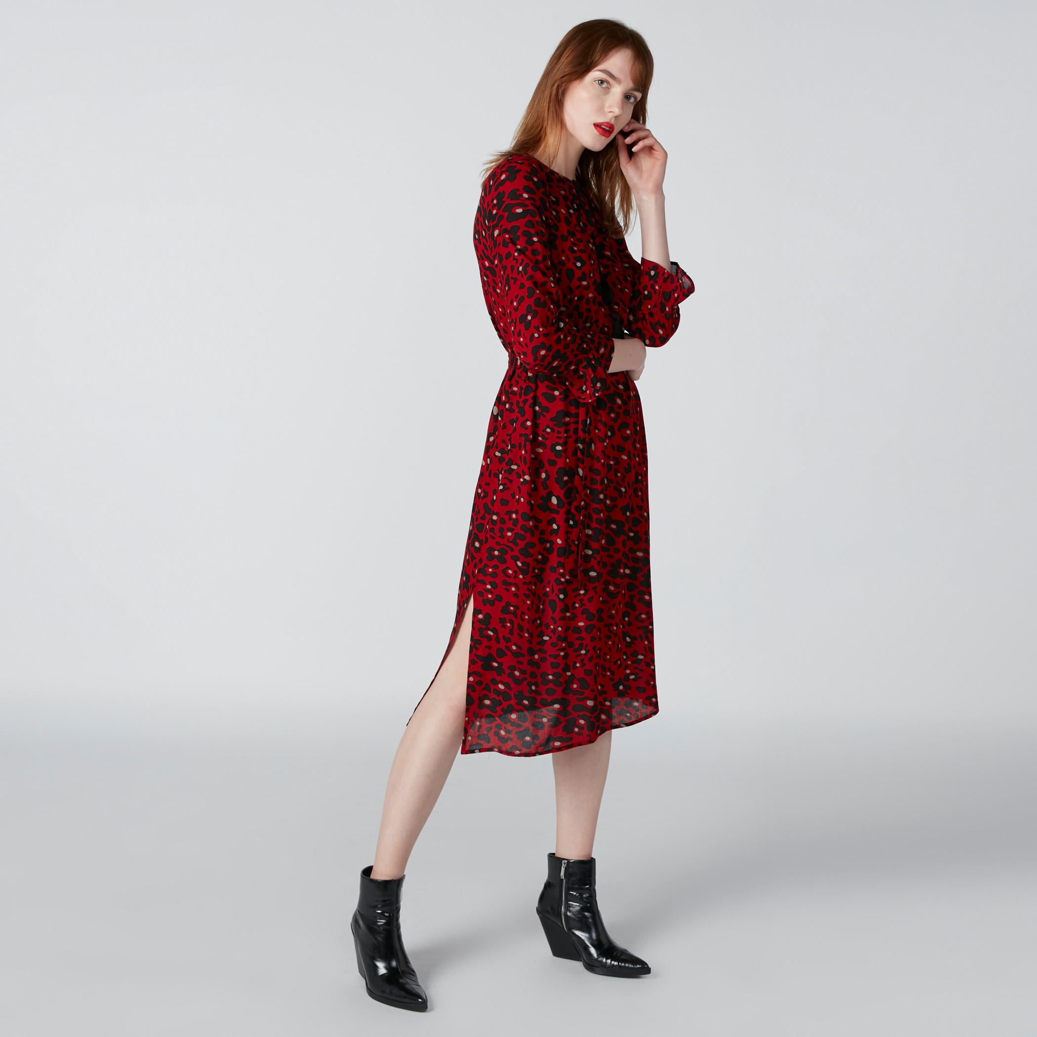 فستان إيه لاين متوسط الطول بأكمام 3/4 وطبعات-women-clothing-dresses-image-3