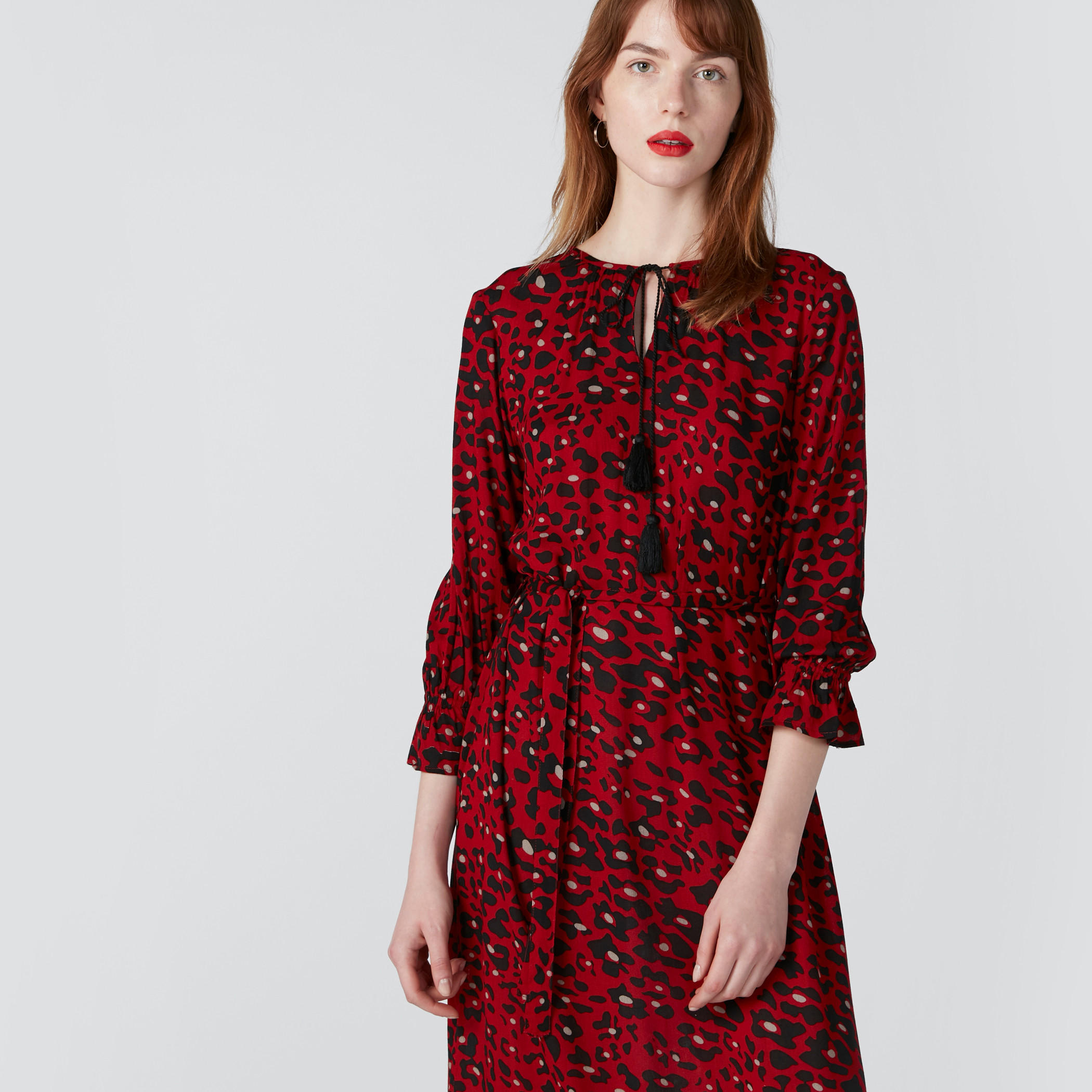 فستان إيه لاين متوسط الطول بأكمام 3/4 وطبعات-women-clothing-dresses-image-4