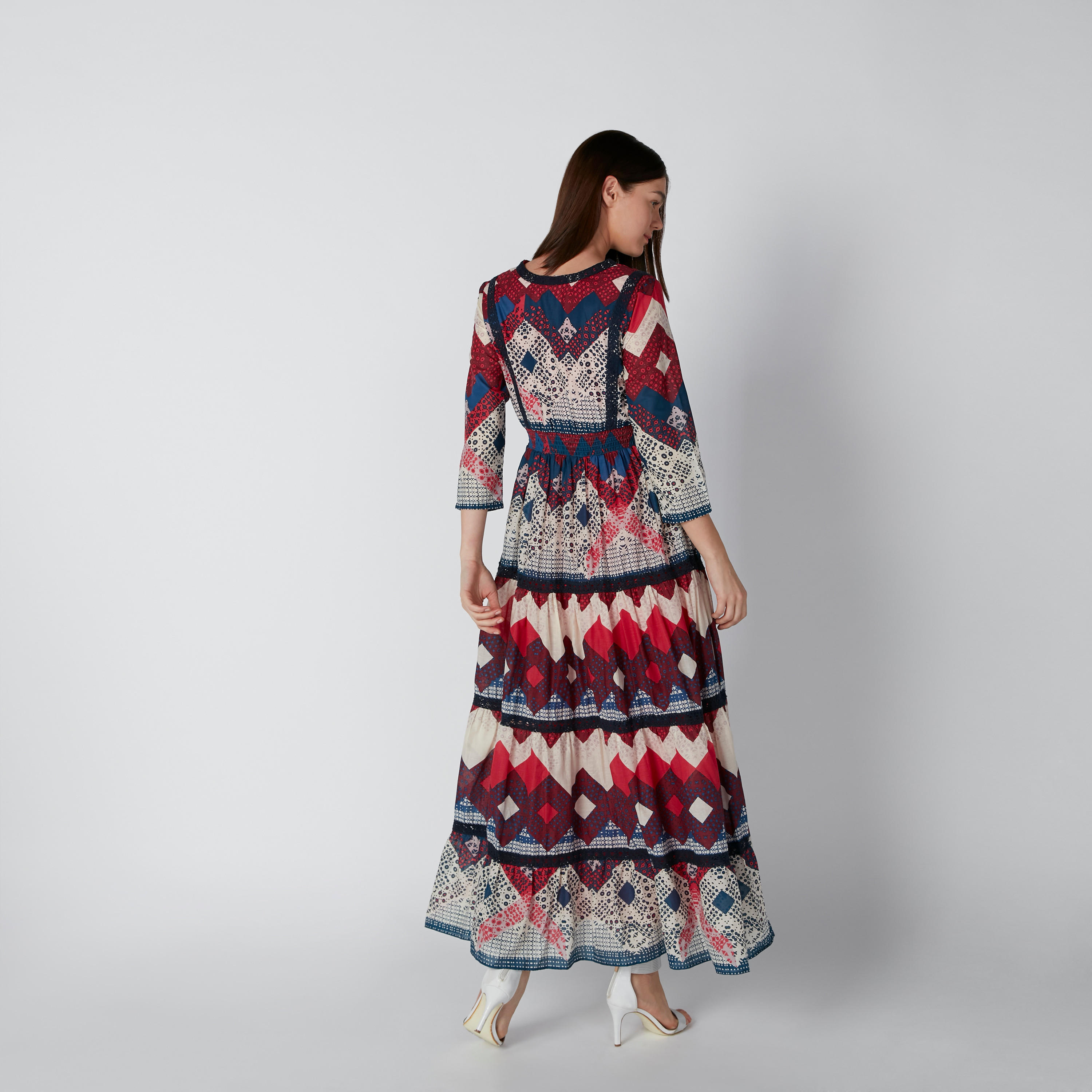 فستان طويل إيه لاين بياقة V وأكمام 3/4 وطبعات-women-clothing-dresses-image-2