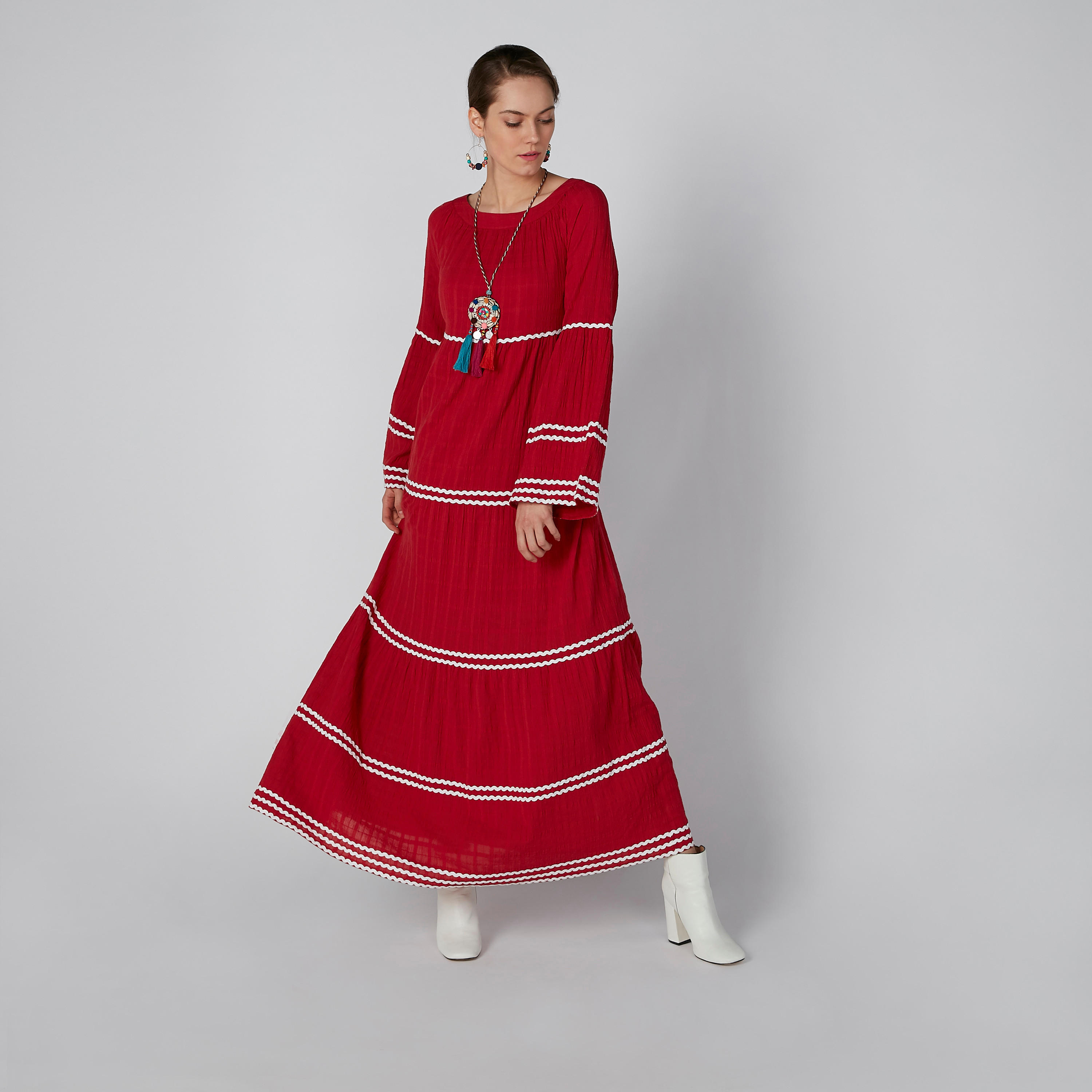 فستان إيه لاين طويل بأكمام واسعة وشريطة-women-clothing-dresses-image-1