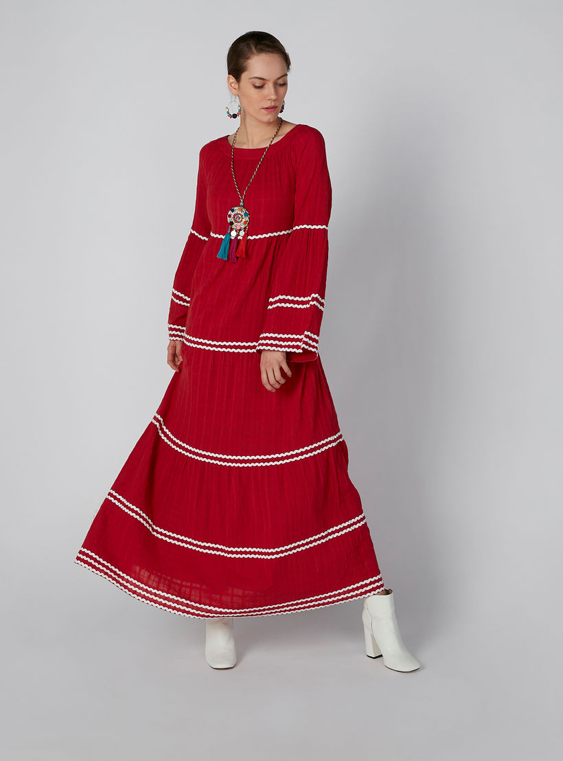 فستان إيه لاين طويل بأكمام واسعة وشريطة-women-clothing-dresses-image-1