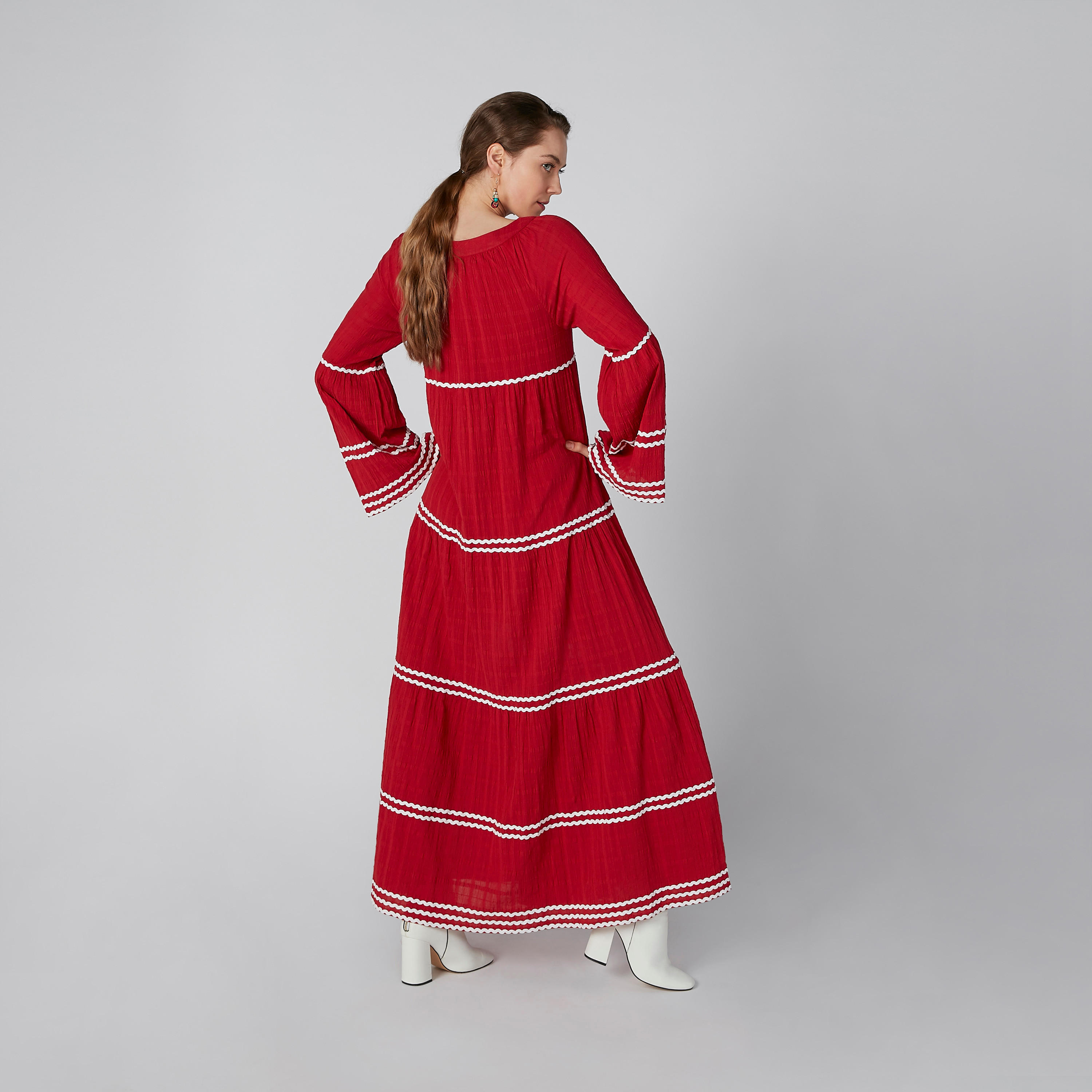 فستان إيه لاين طويل بأكمام واسعة وشريطة-women-clothing-dresses-image-2
