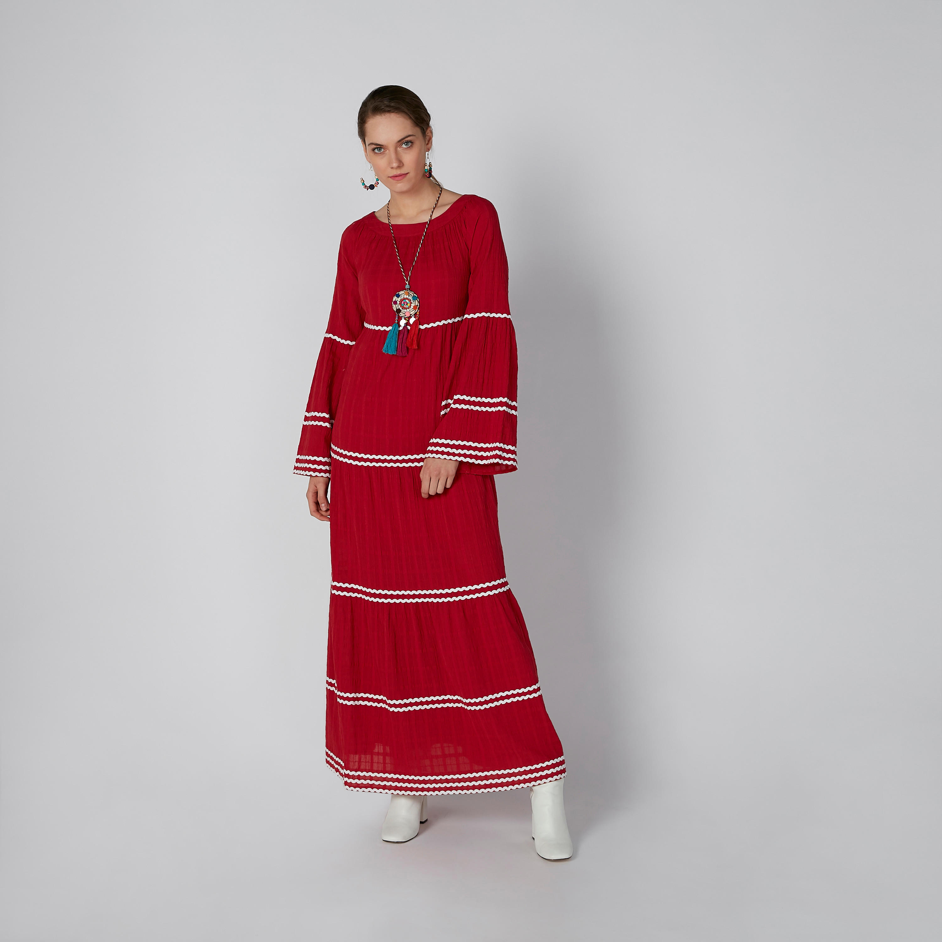 فستان إيه لاين طويل بأكمام واسعة وشريطة-women-clothing-dresses-image-4