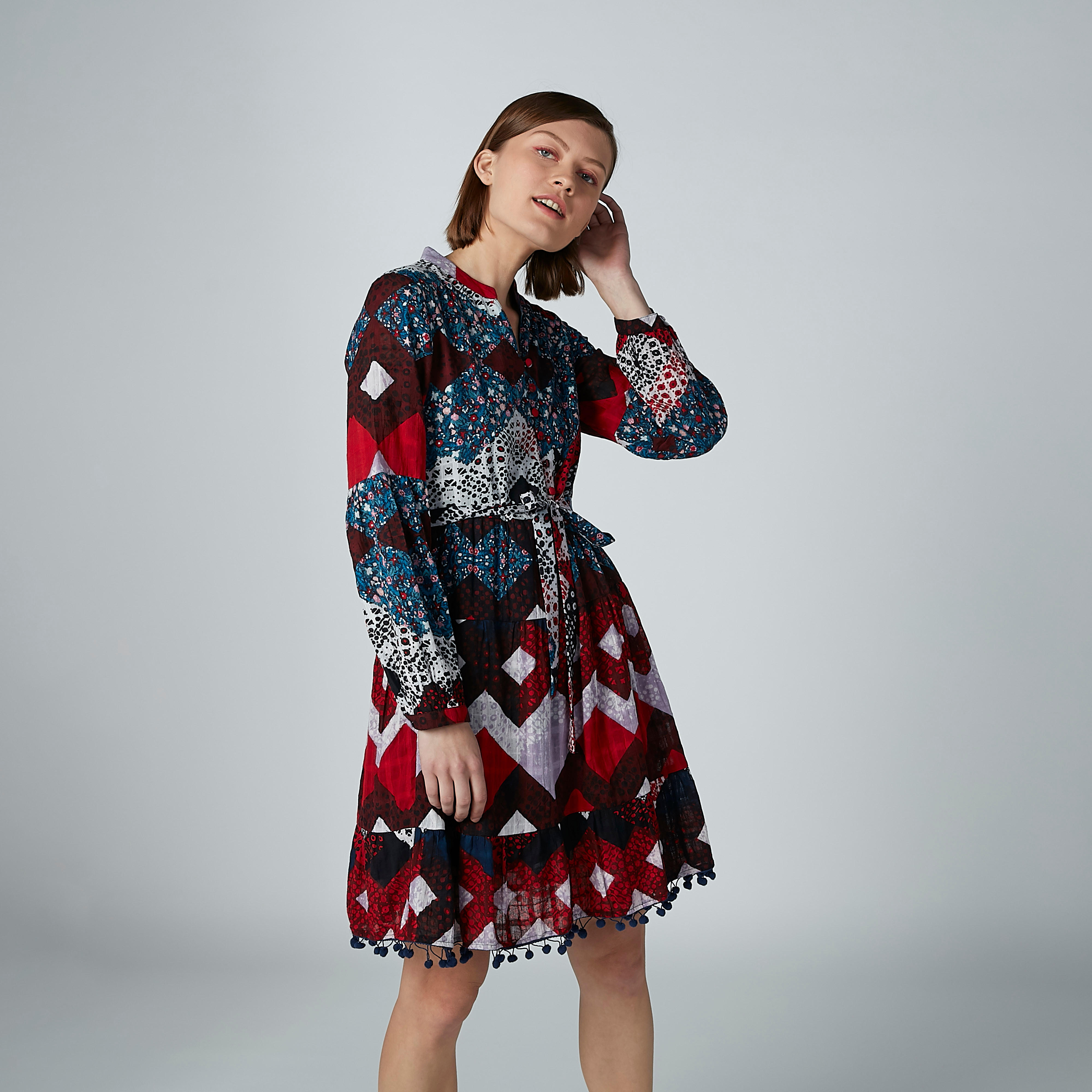 تونيك بياقة ماندارين وأربطة وطبعات-women-clothing-shirtsandblouses-blouses-image-1
