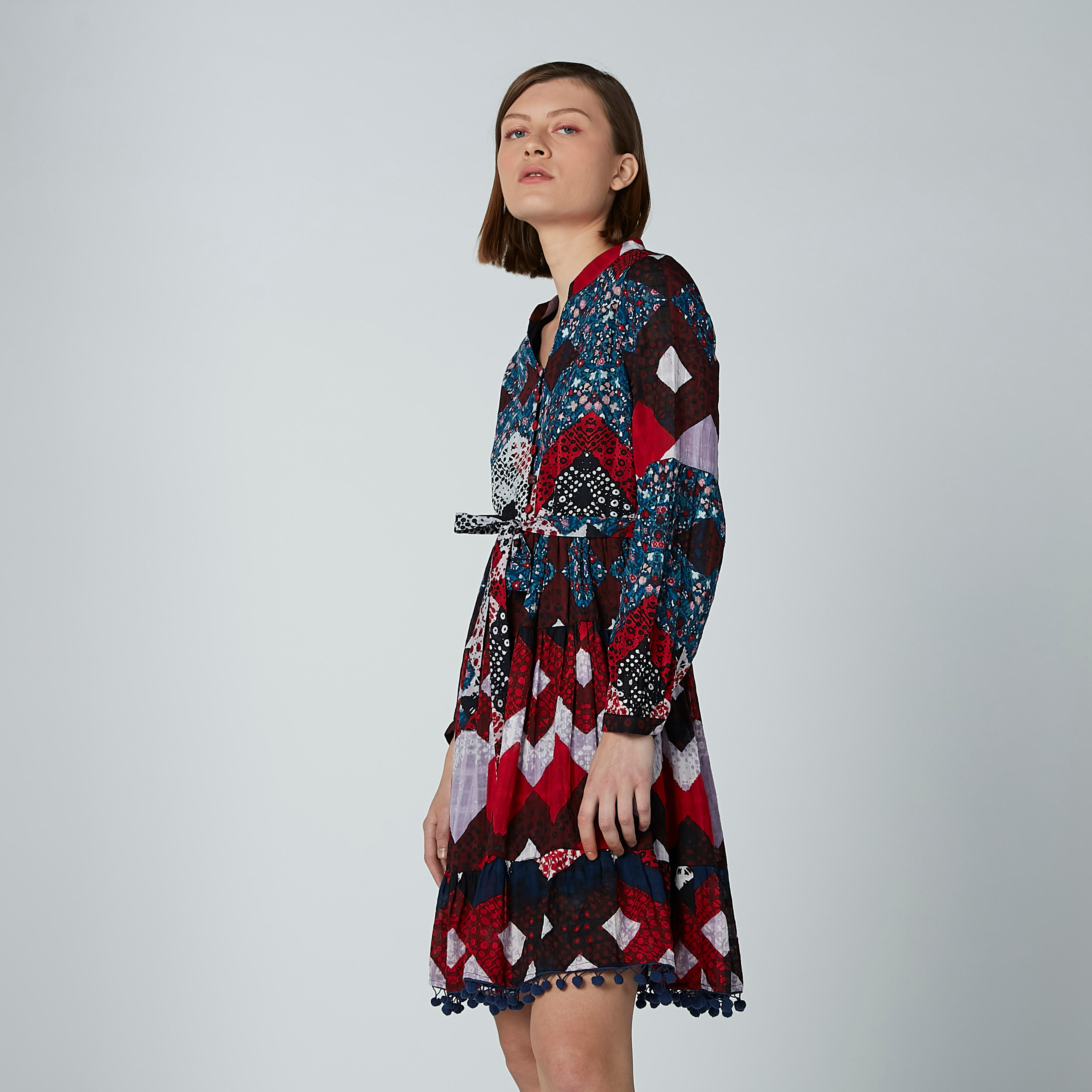 تونيك بياقة ماندارين وأربطة وطبعات-women-clothing-shirtsandblouses-blouses-image-3