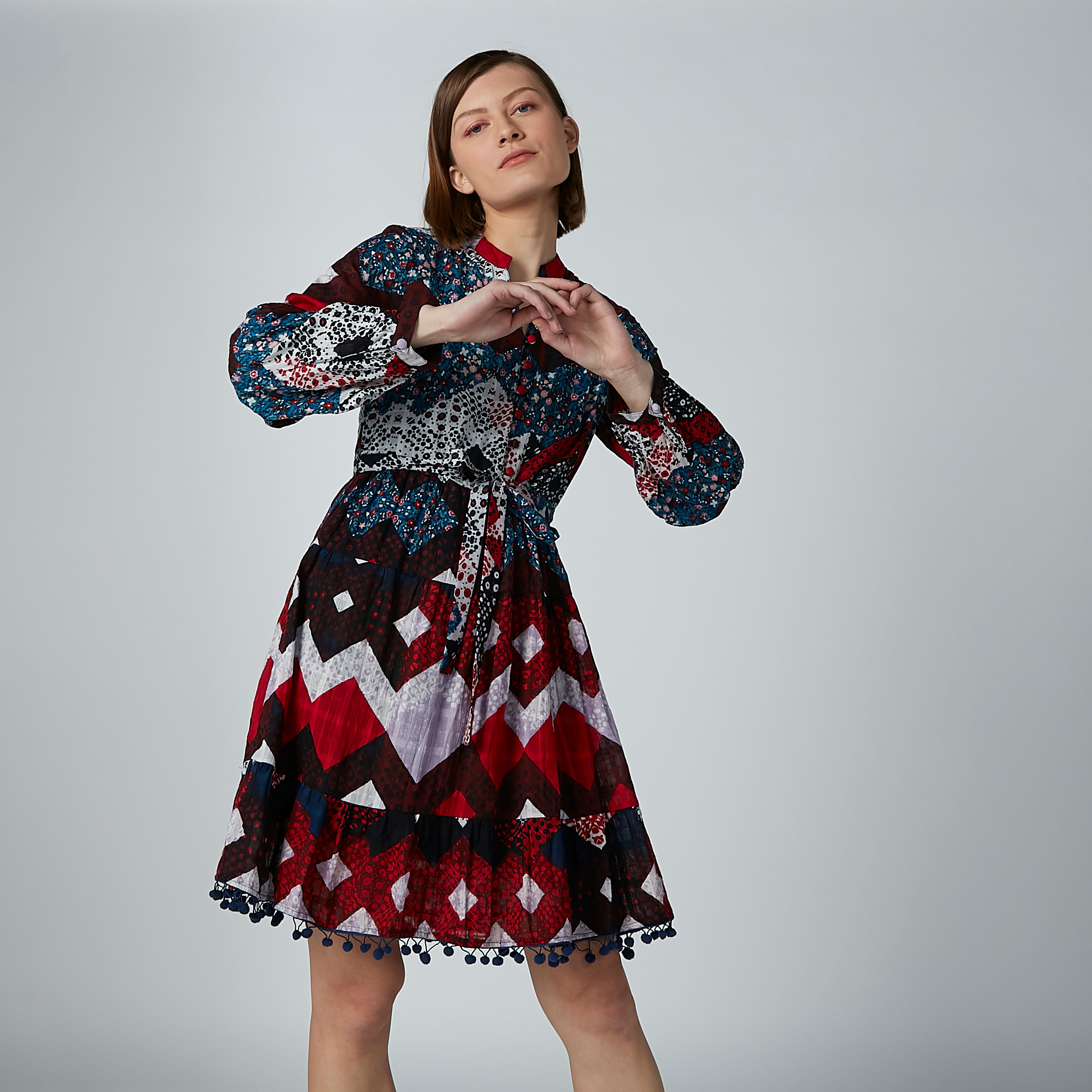 تونيك بياقة ماندارين وأربطة وطبعات-women-clothing-shirtsandblouses-blouses-image-5