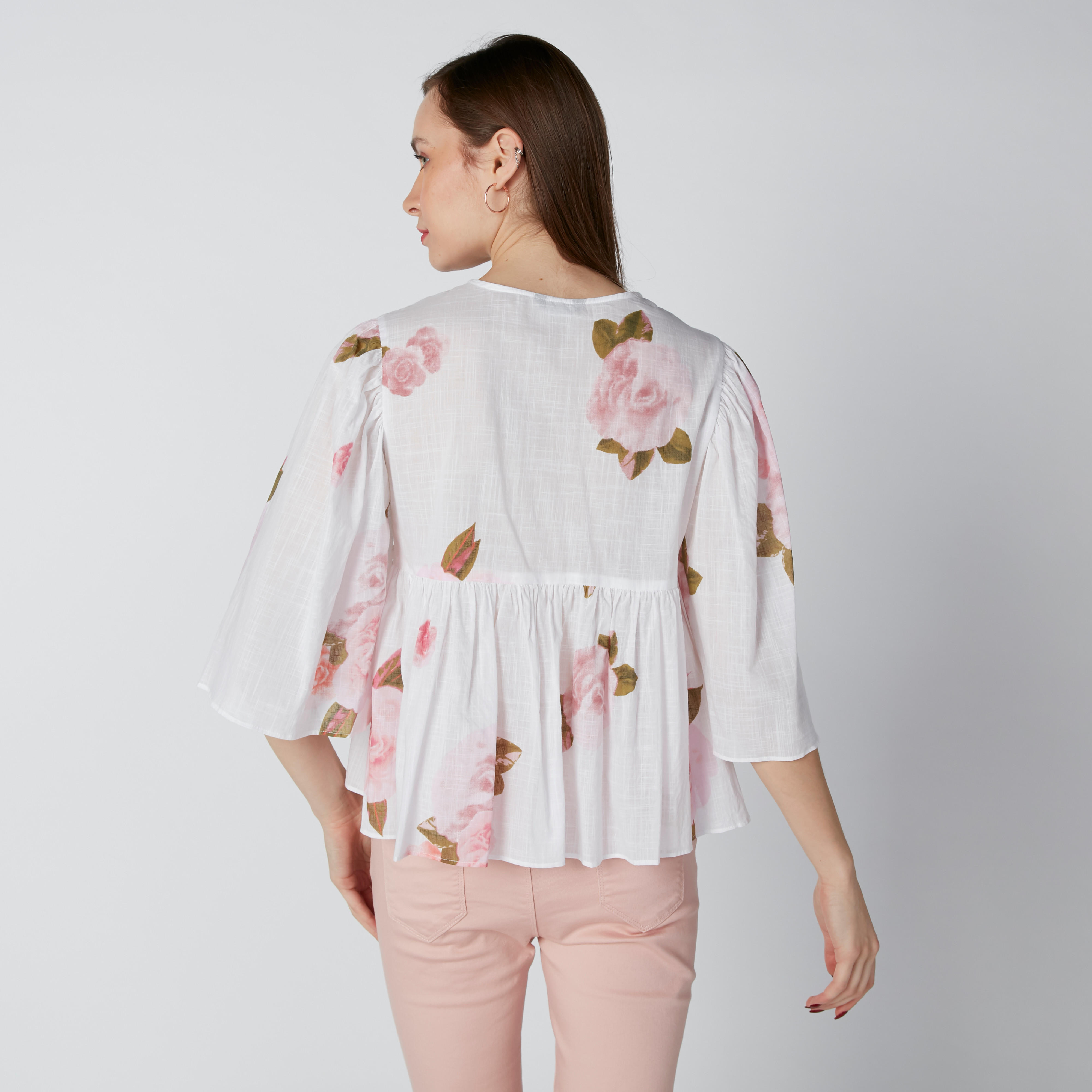بلوزة بأكمام واسعة وأربطة وطبعات زهرية-women-clothing-shirtsandblouses-blouses-image-2